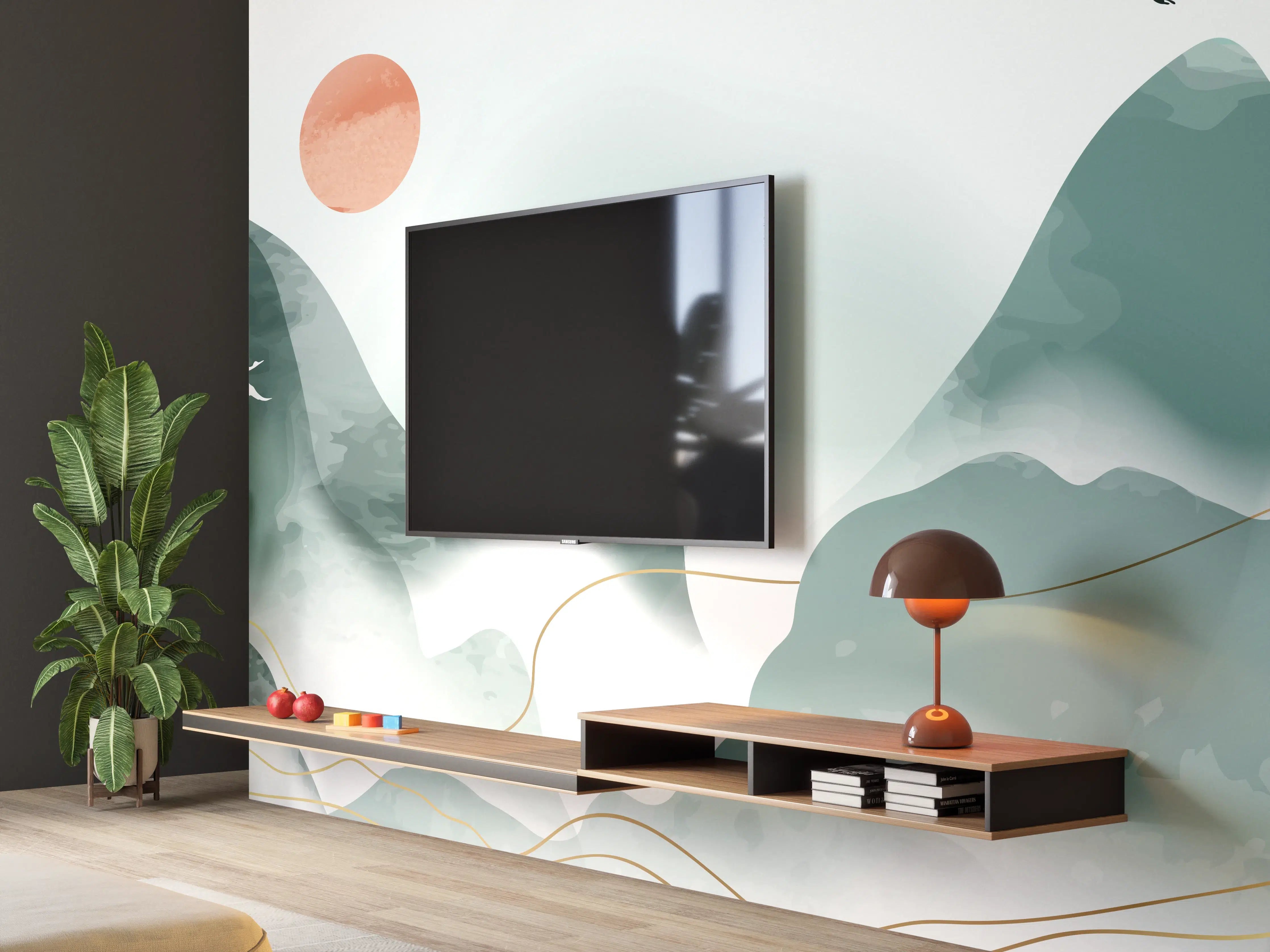 Wandverkleidung Wohnzimmer - Pastell Berge Kunst Druck