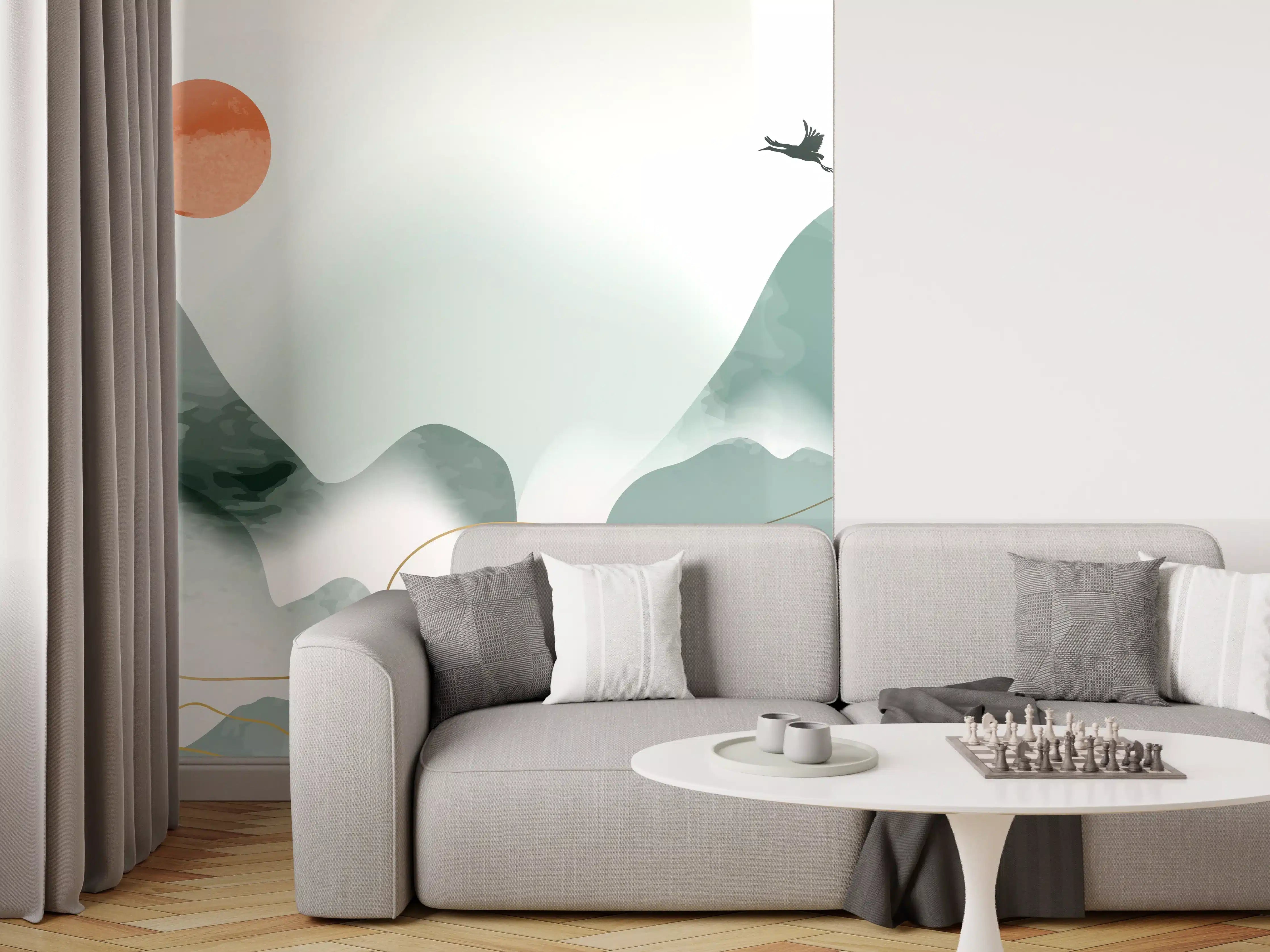 Wandverkleidung Wohnzimmer - Pastell Berge Kunst Druck