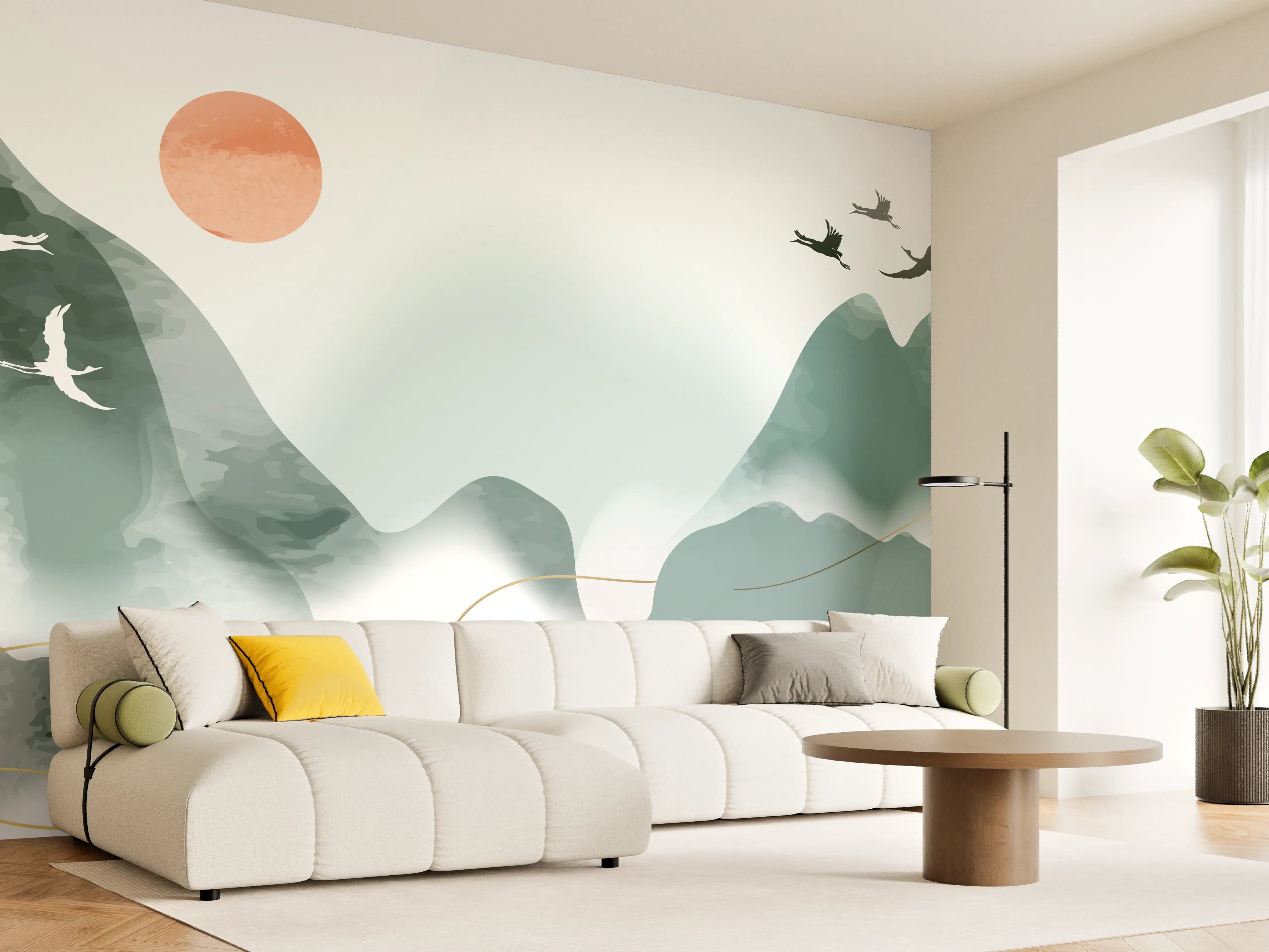 Wandverkleidung Wohnzimmer - Pastell Berge Kunst Druck