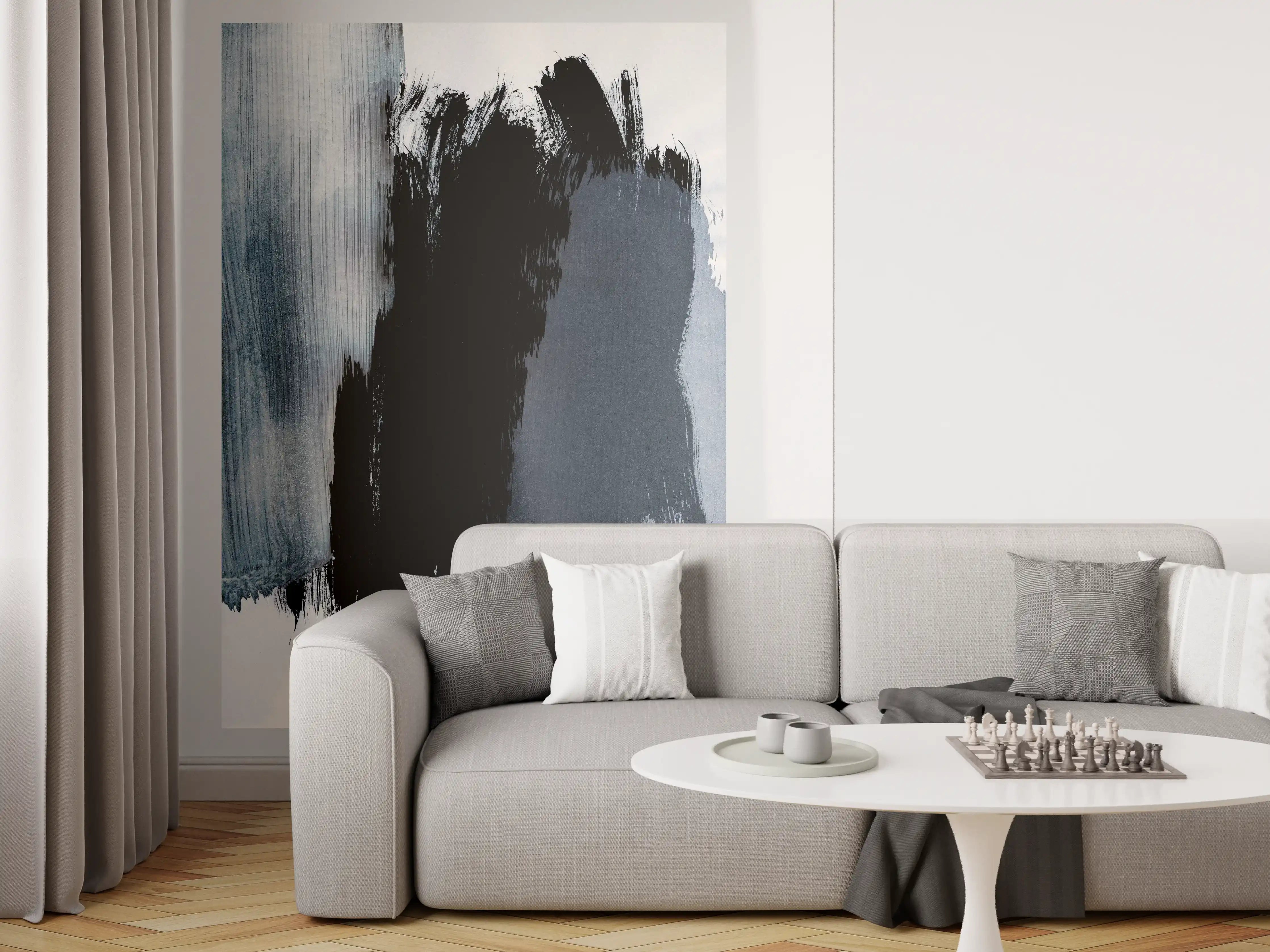 Wandverkleidung Wohnzimmer - Pastell-Blaugraue Abstraktion