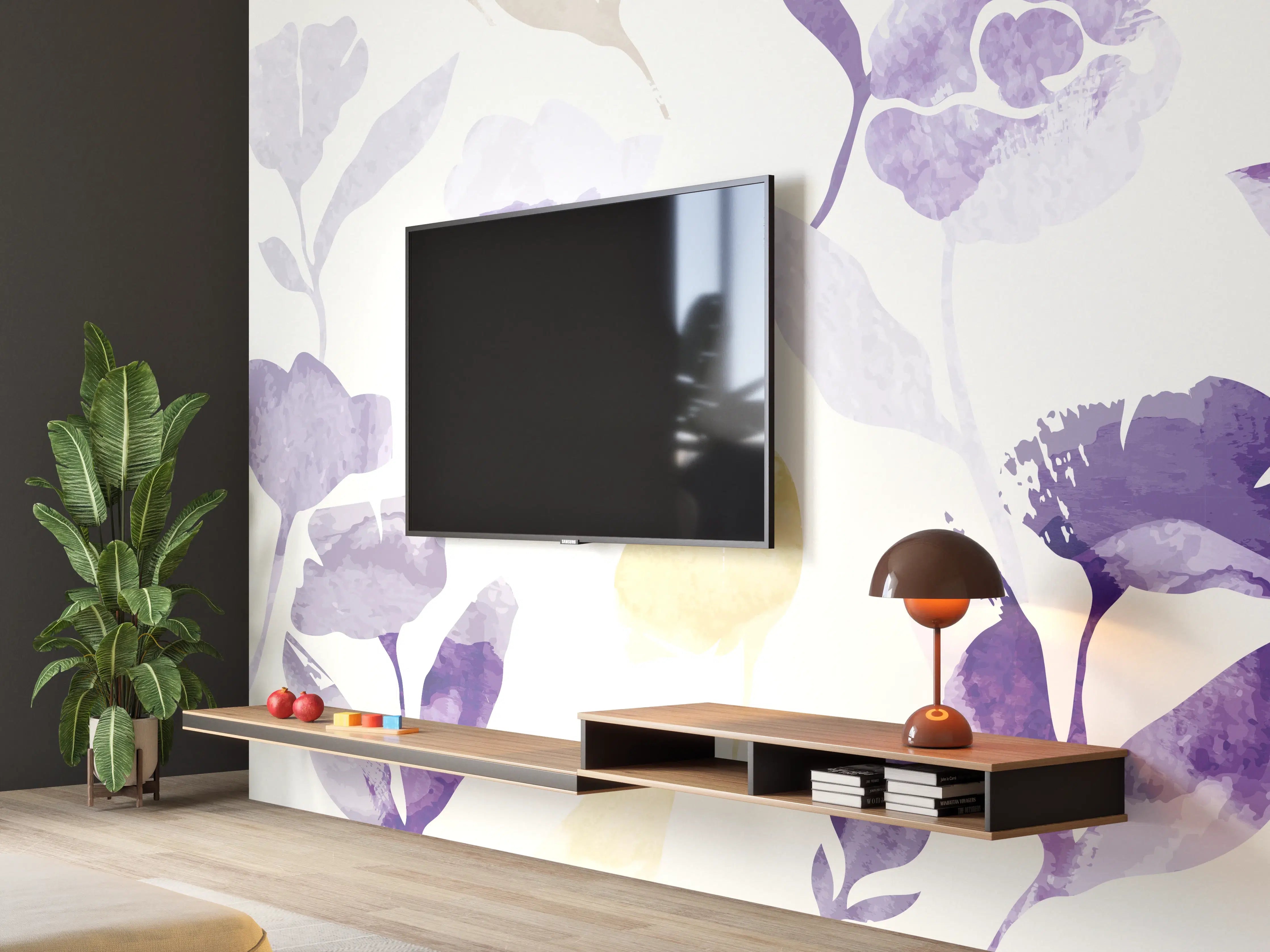 Wandverkleidung Wohnzimmer - Pastell Blumen Aquarell Design