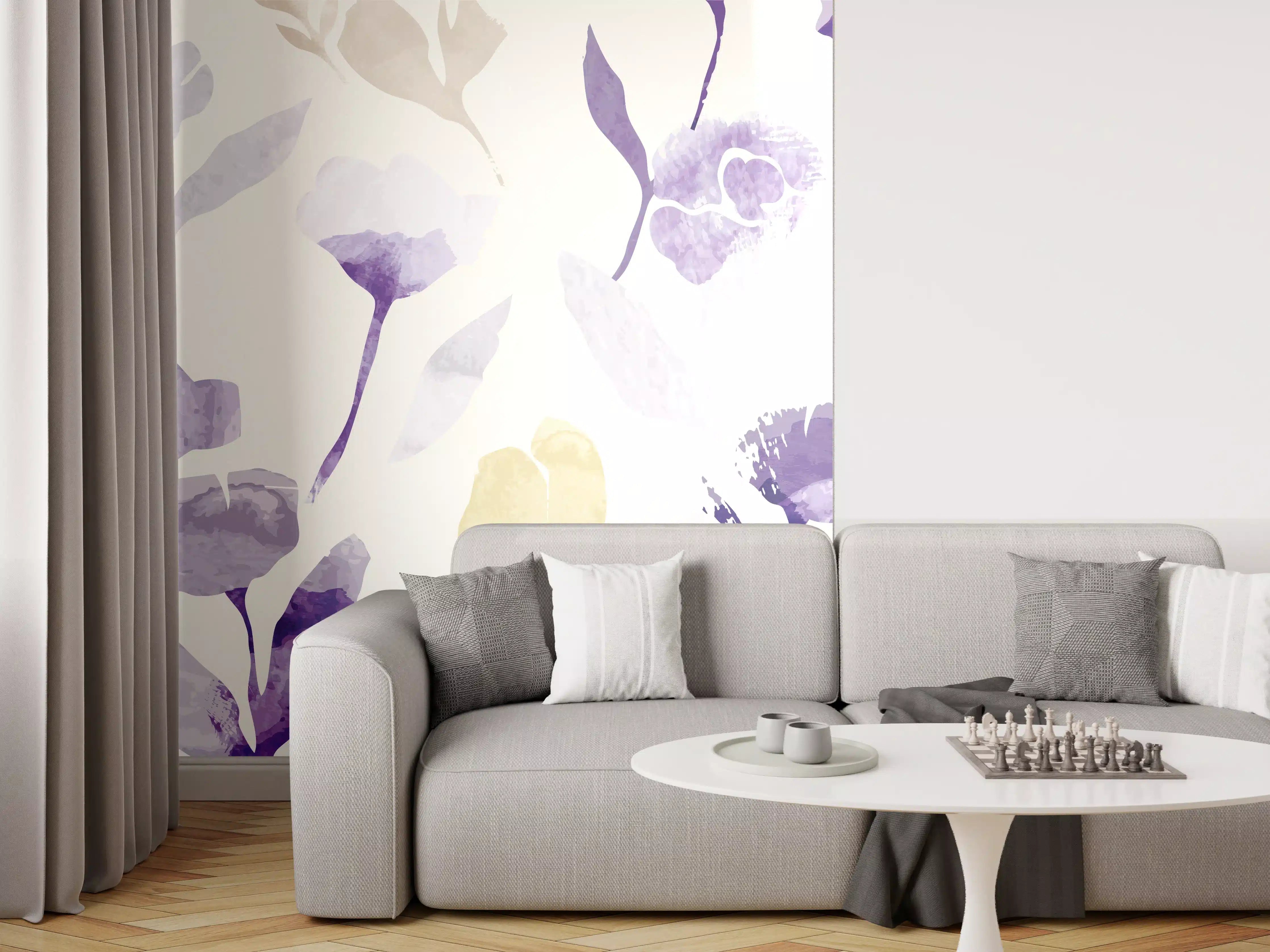 Wandverkleidung Wohnzimmer - Pastell Blumen Aquarell Design