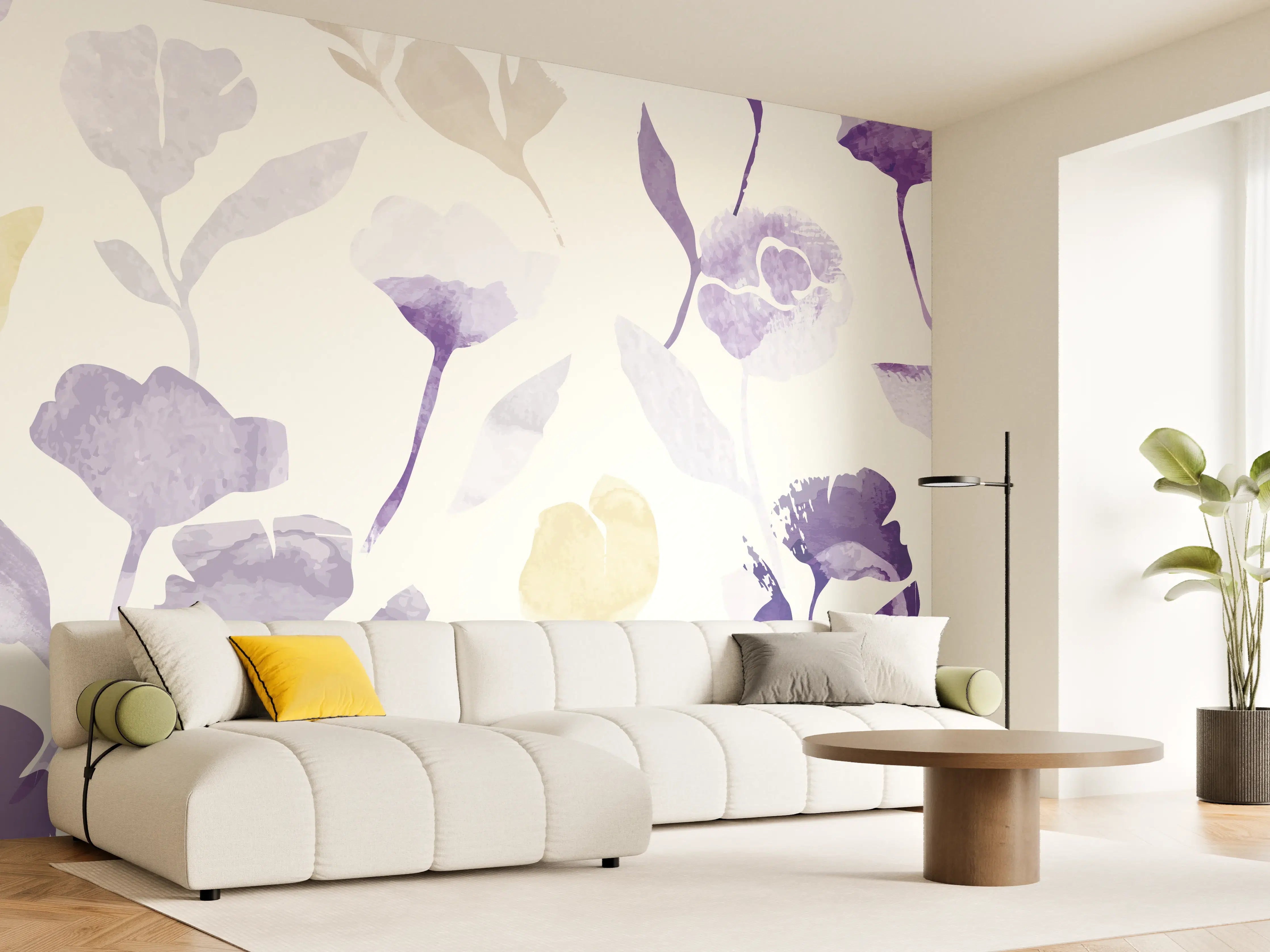 Wandverkleidung Wohnzimmer - Pastell Blumen Aquarell Design