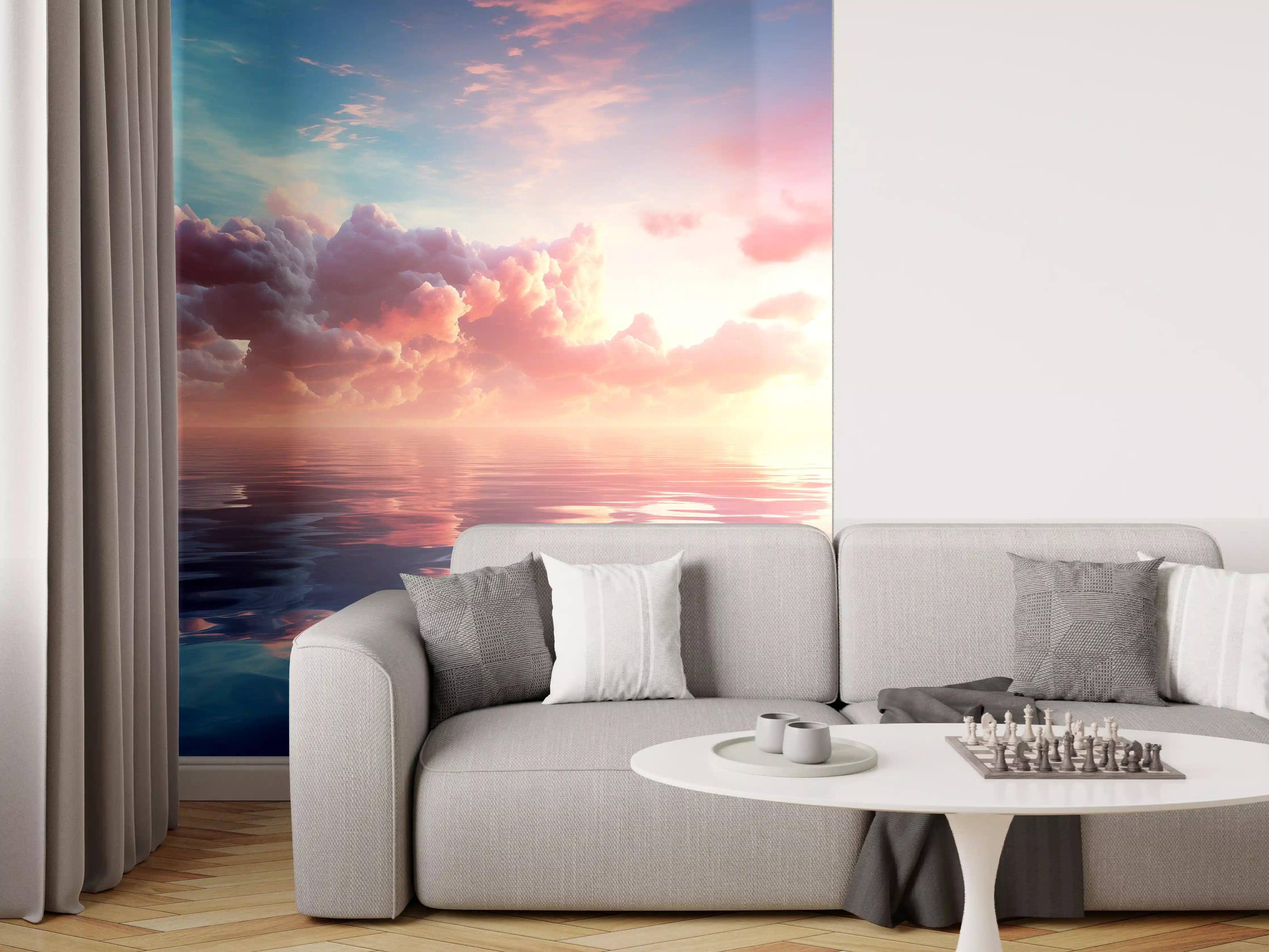 Wandverkleidung Wohnzimmer - Pastell-Sonnenuntergang über Meer
