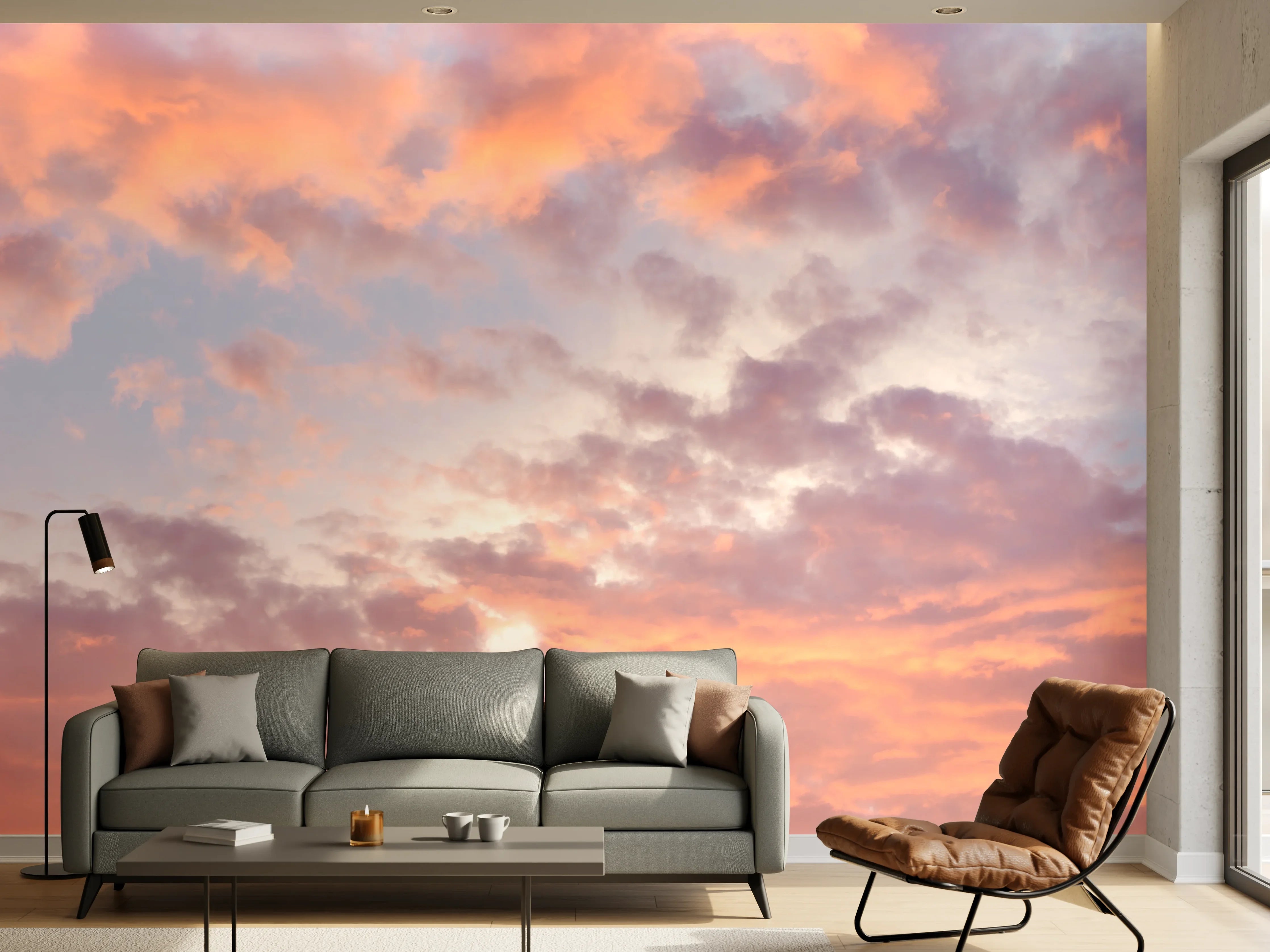 Wandverkleidung Wohnzimmer - Pastell-Sonnenuntergangs-Himmel