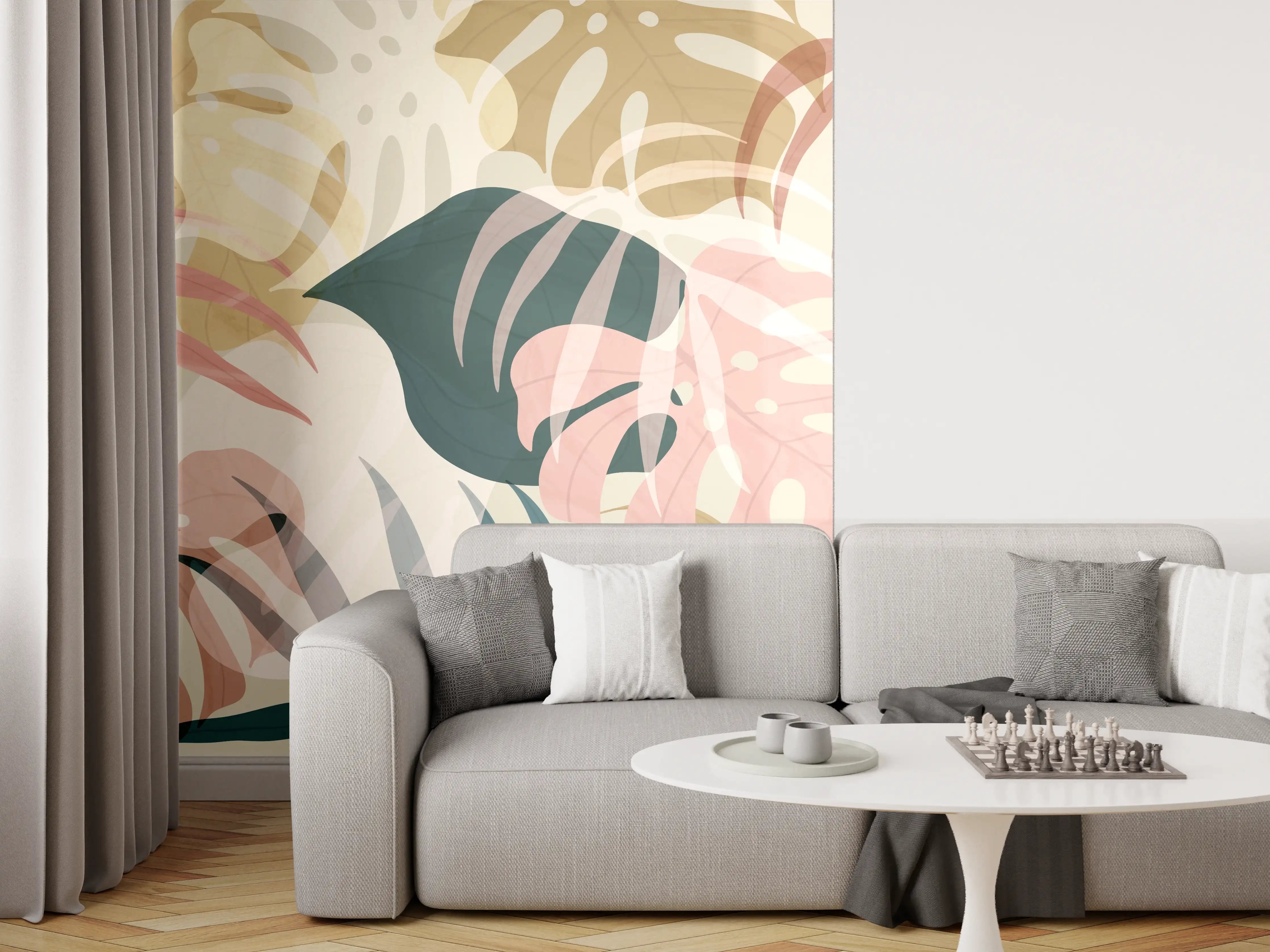 Wandverkleidung Wohnzimmer - Pastellfarbene Blumenmuster Tapete