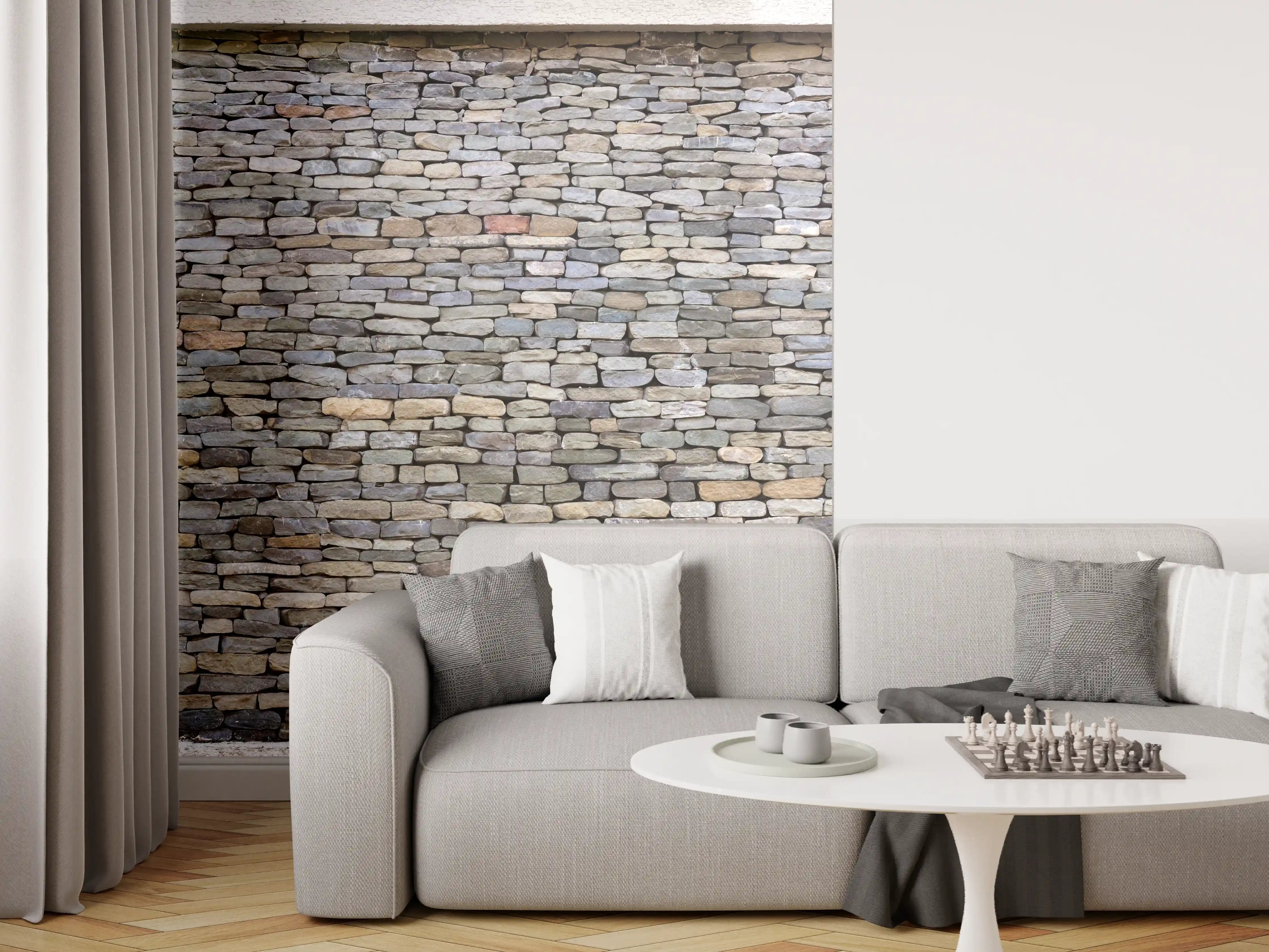 Wandverkleidung Wohnzimmer - Pastellfarbene Steinmauer