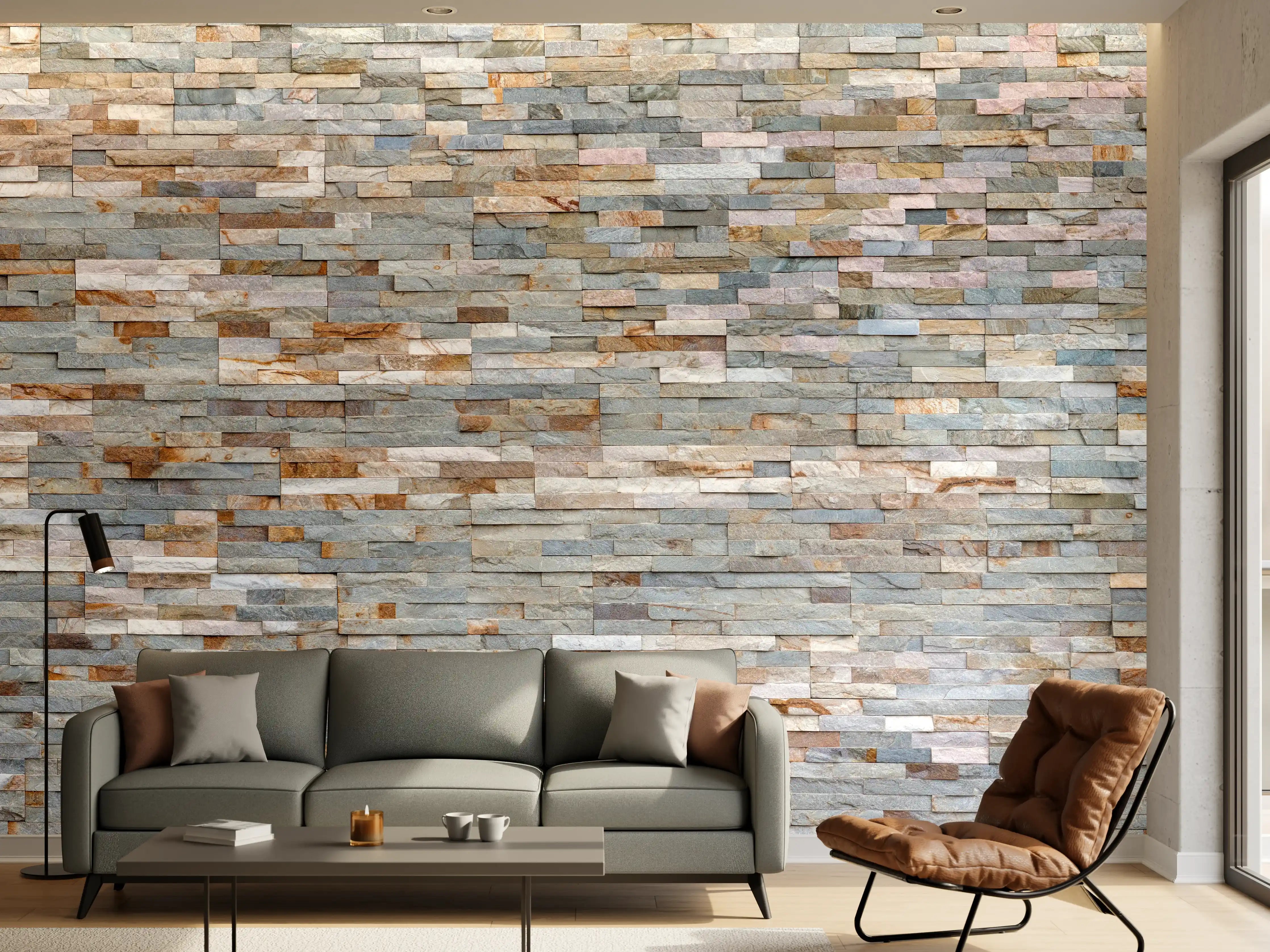 Wandverkleidung Wohnzimmer - Pastellfarbige Schieferstein Textur