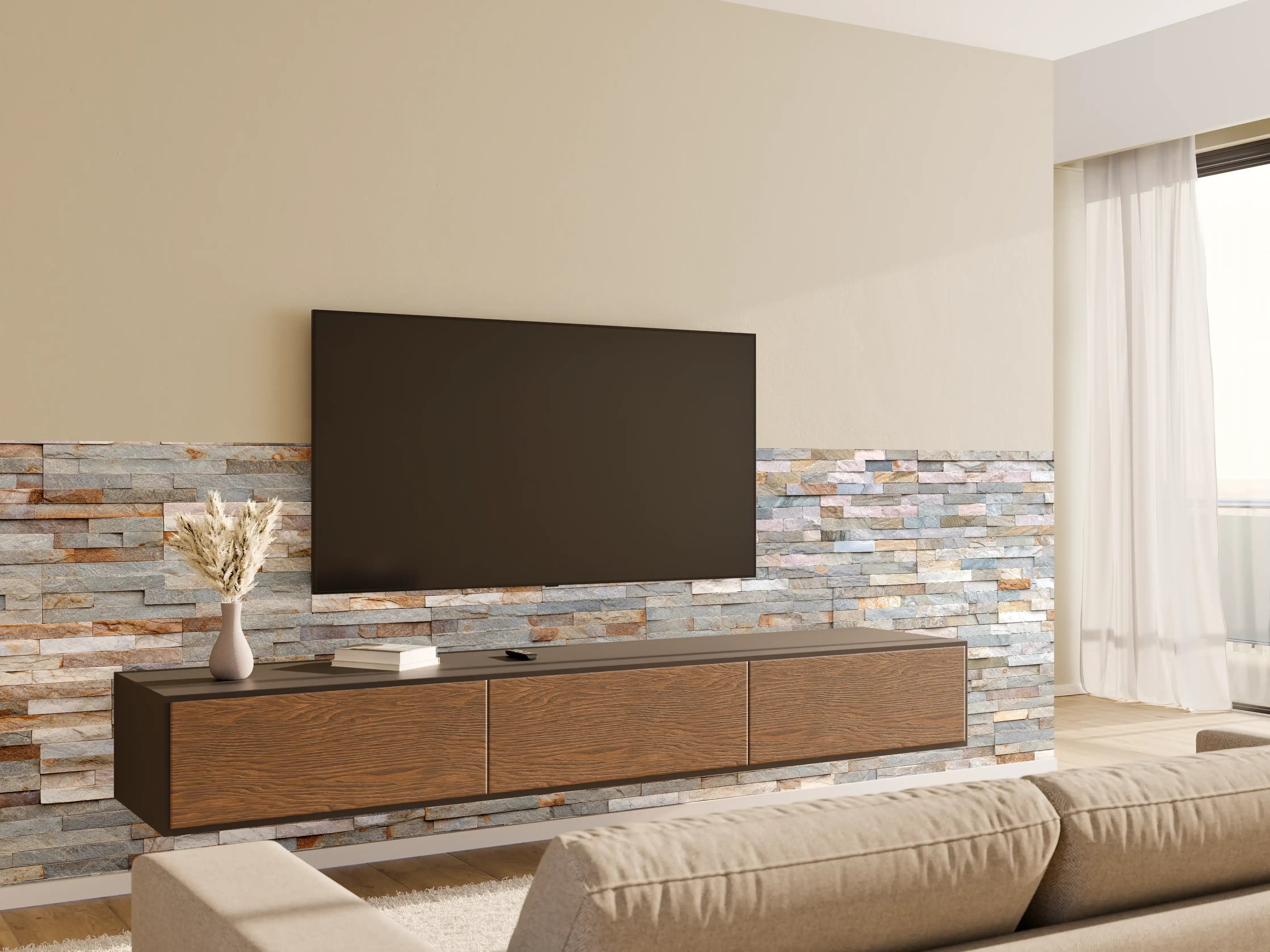 Wandverkleidung Wohnzimmer - Pastellfarbige Schieferstein Textur