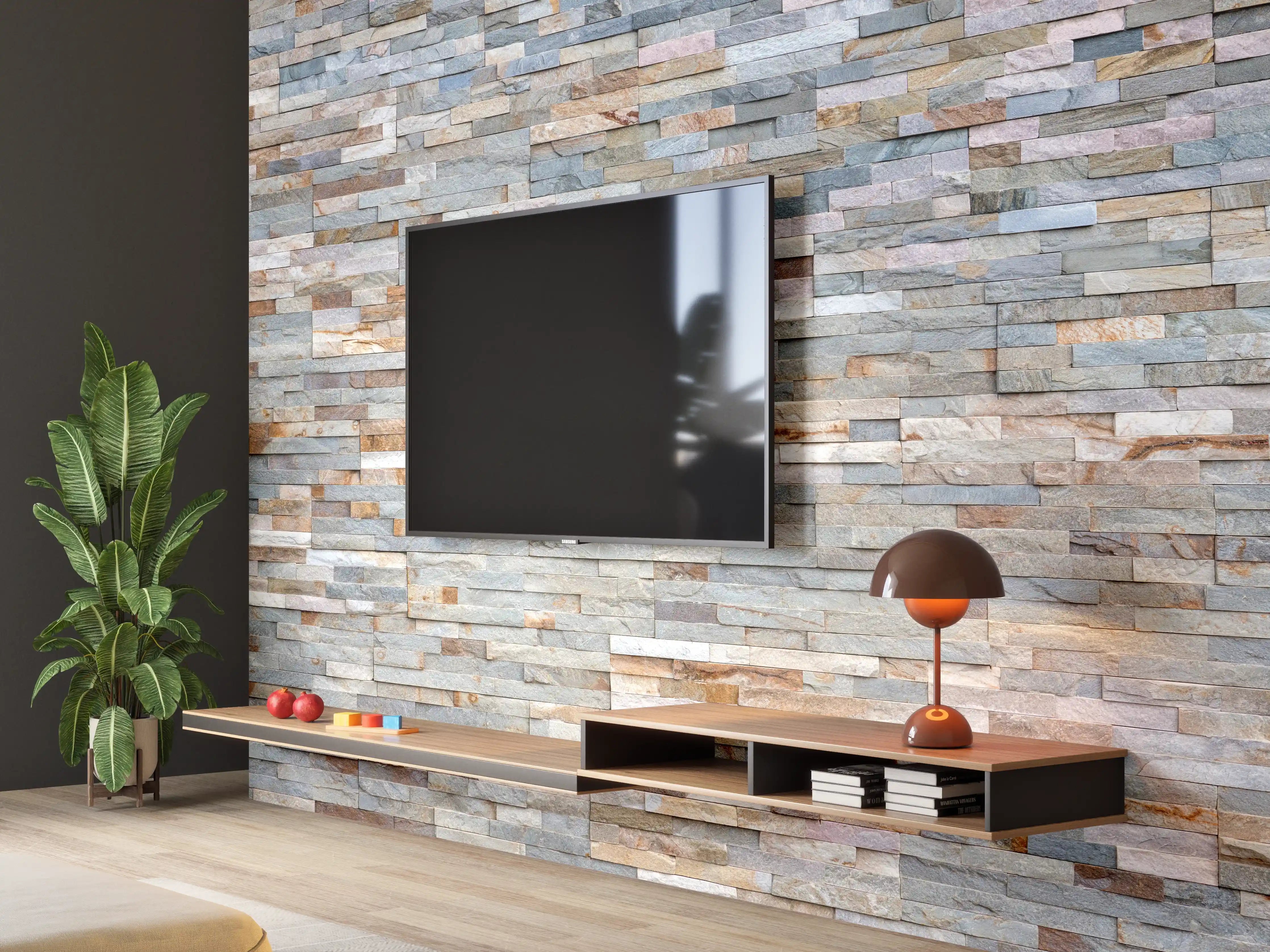 Wandverkleidung Wohnzimmer - Pastellfarbige Schieferstein Textur