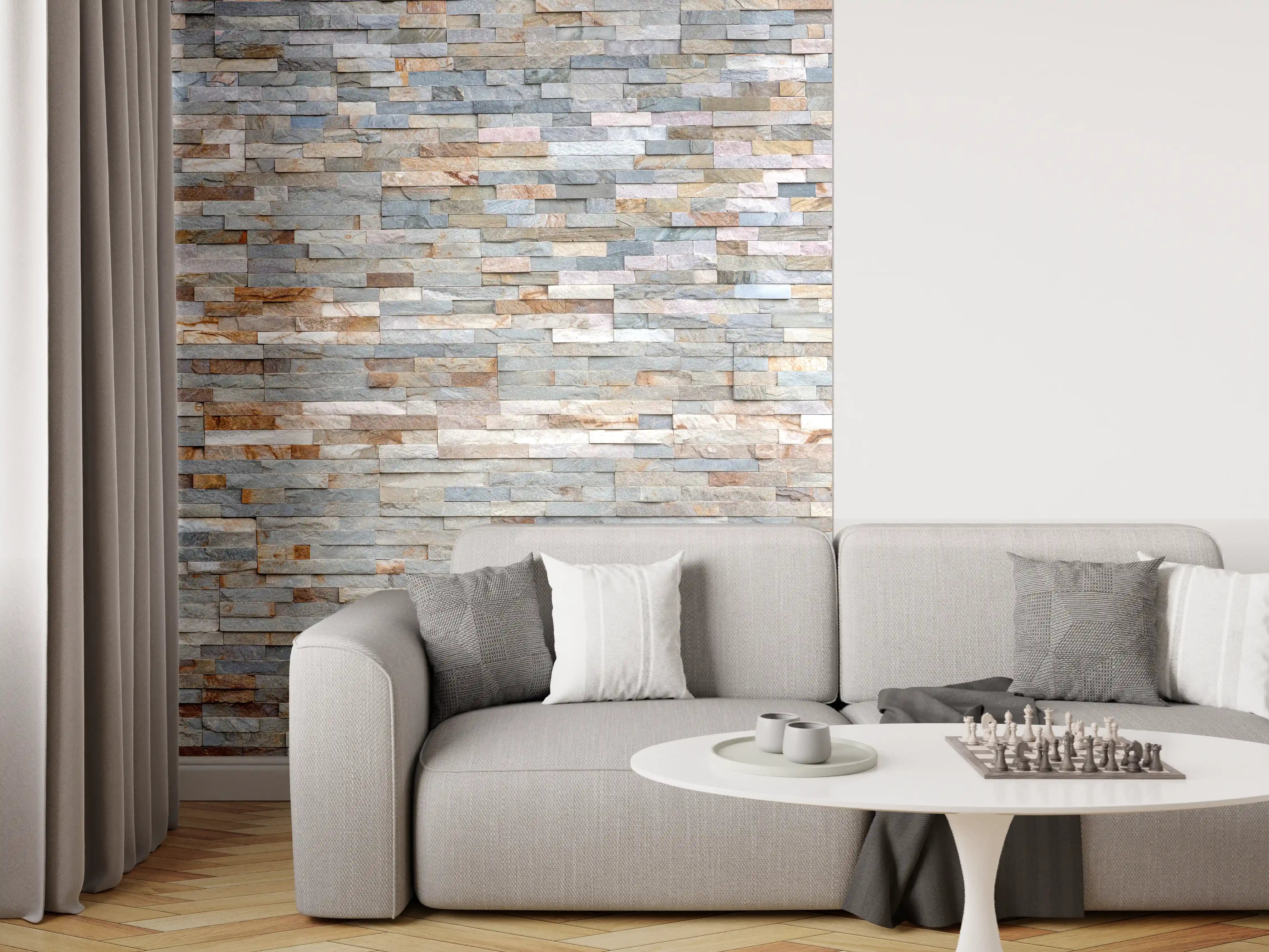 Wandverkleidung Wohnzimmer - Pastellfarbige Schieferstein Textur