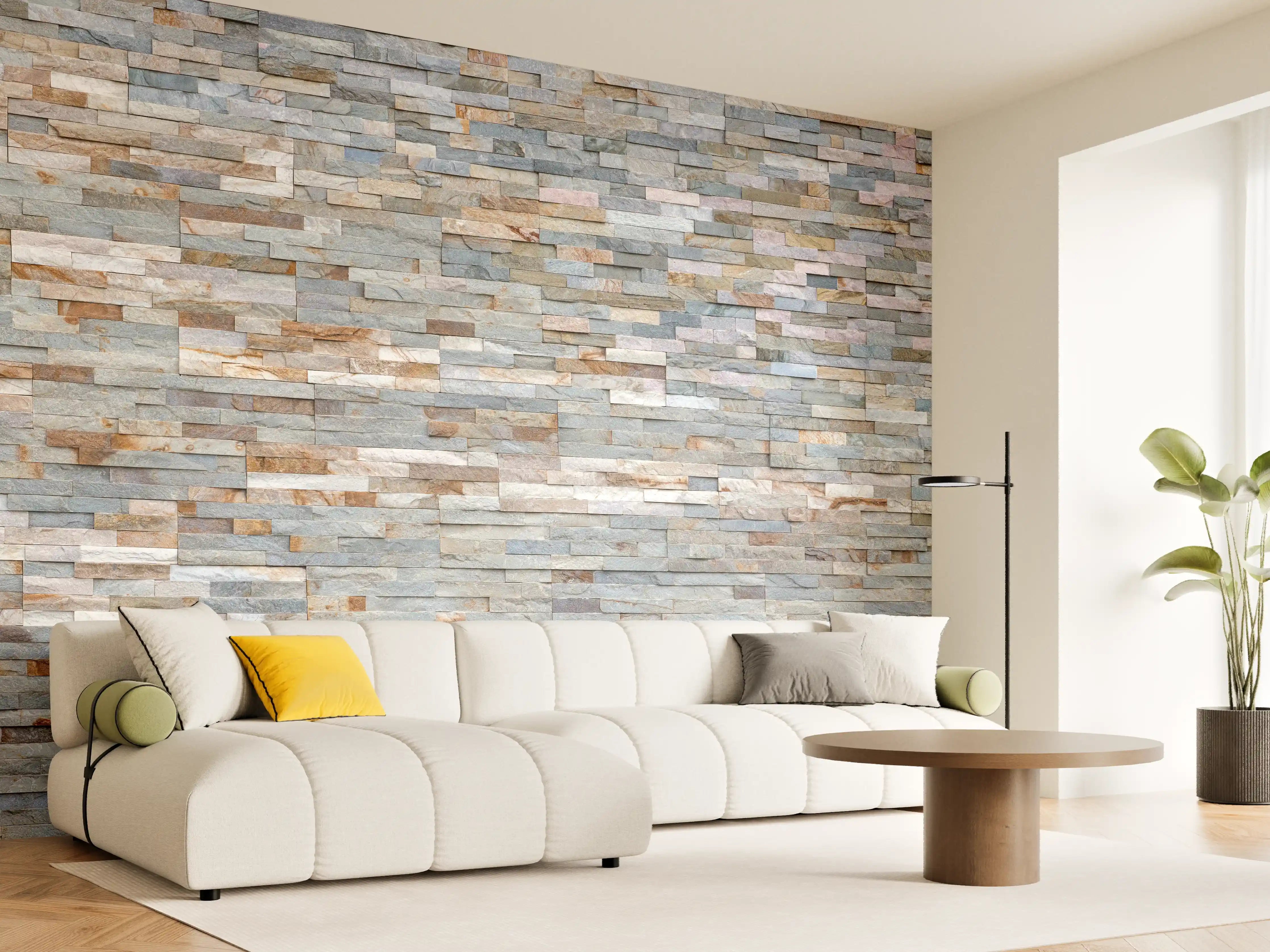 Wandverkleidung Wohnzimmer - Pastellfarbige Schieferstein Textur