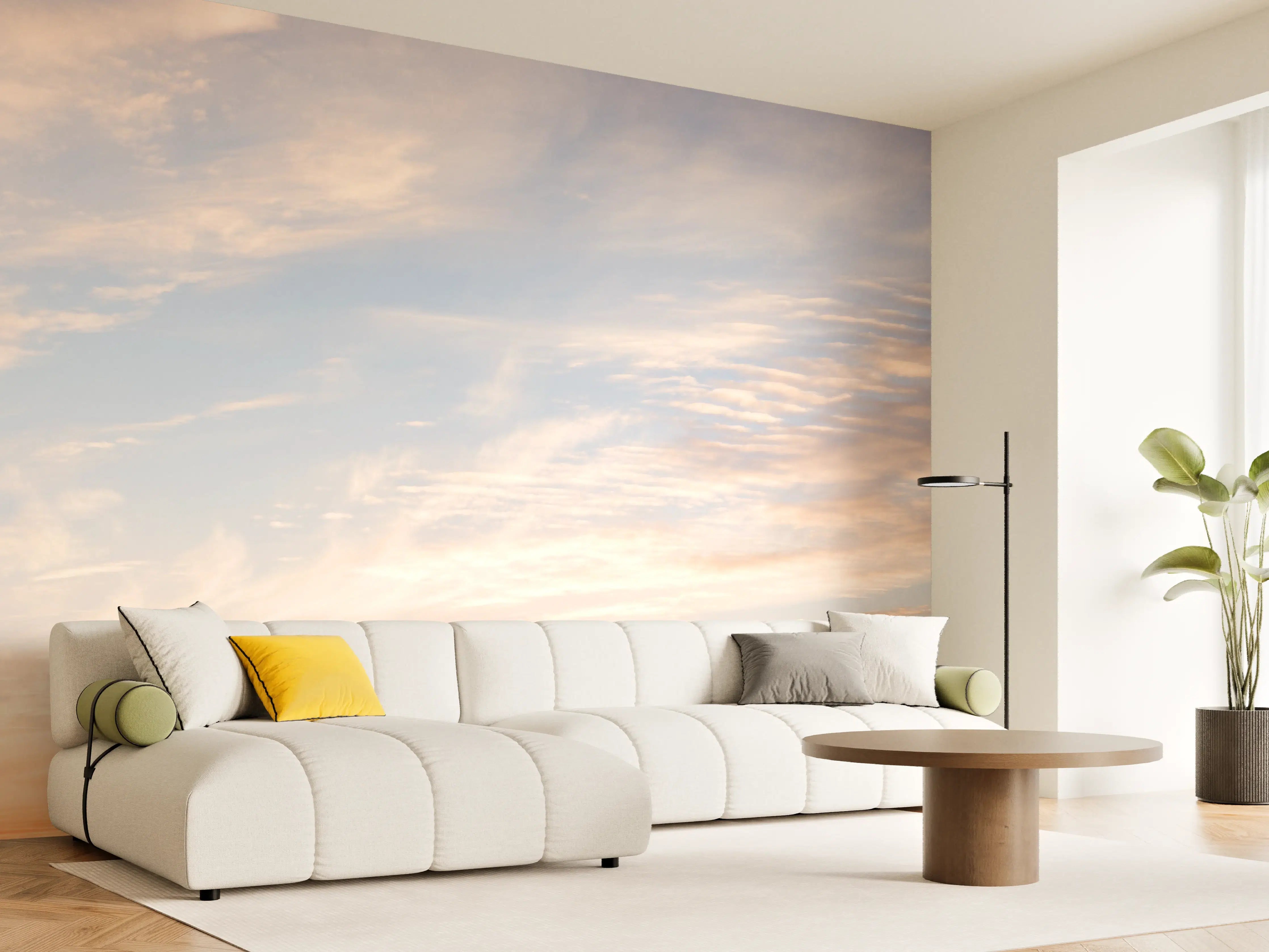 Wandverkleidung Wohnzimmer - Pastellhimmel bei Sonnenuntergang