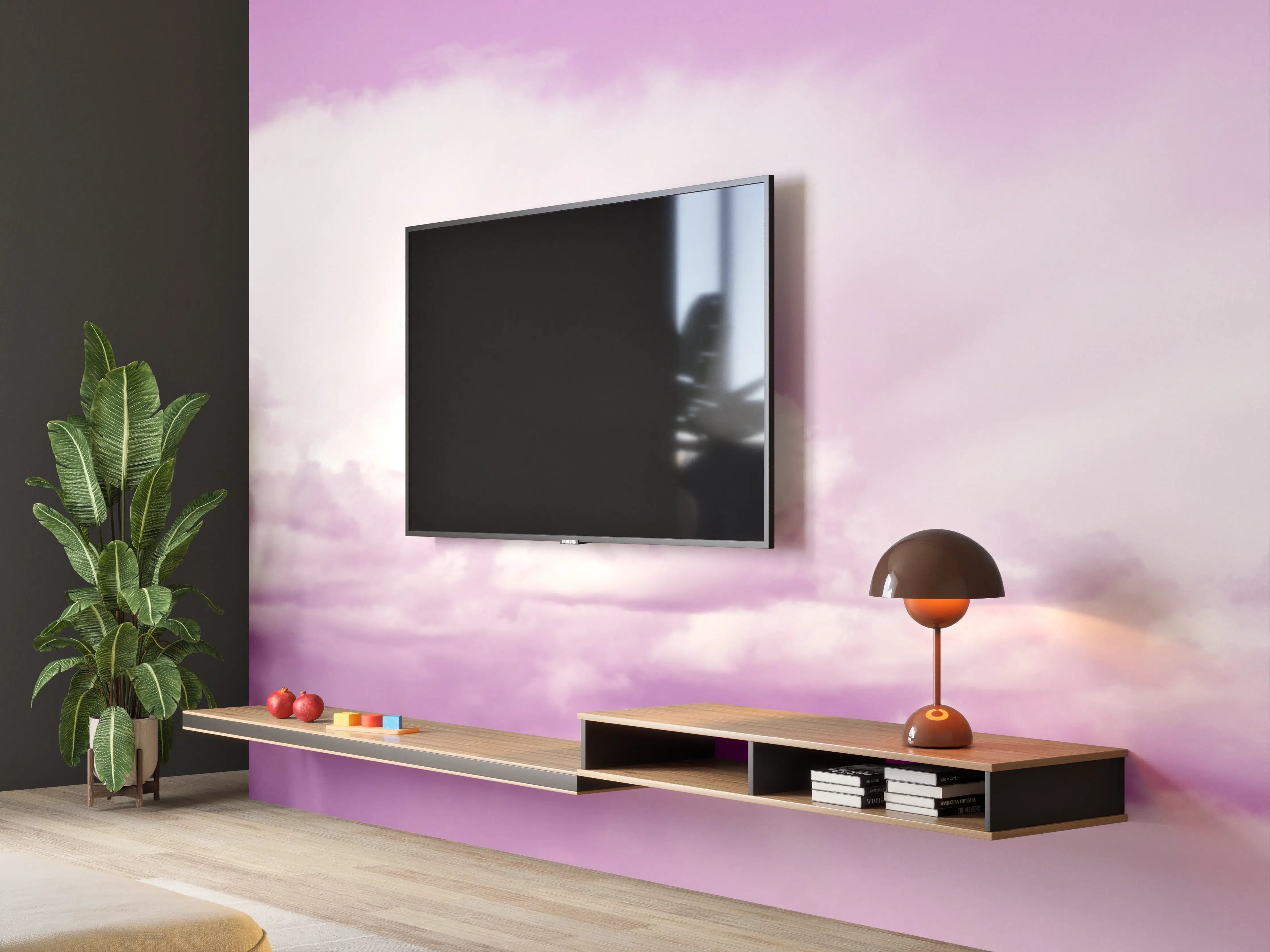 Wandverkleidung Wohnzimmer - Pastellrosa Himmelspanorama