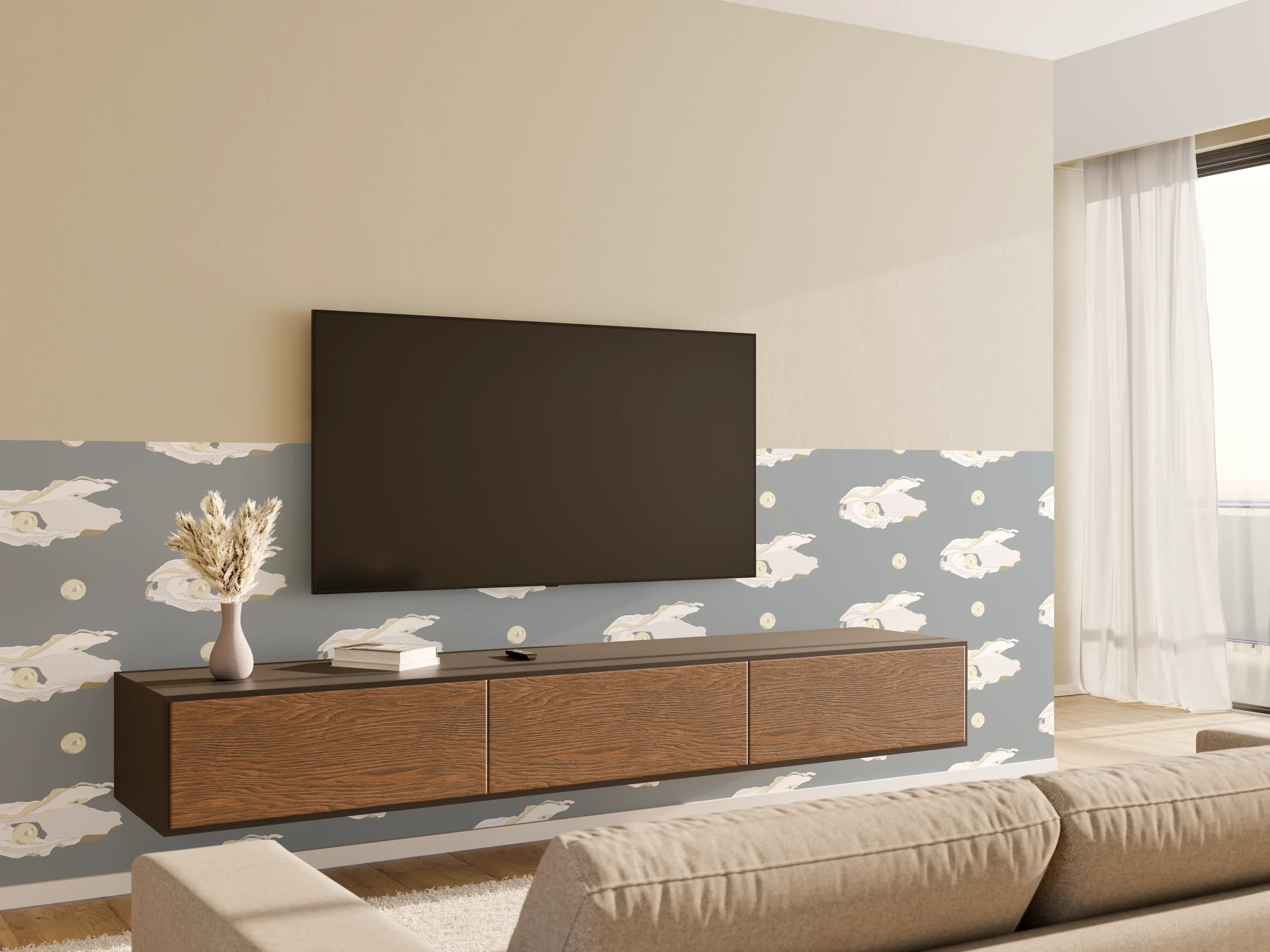 Wandverkleidung Wohnzimmer - Perlen-Muschelmuster Grau