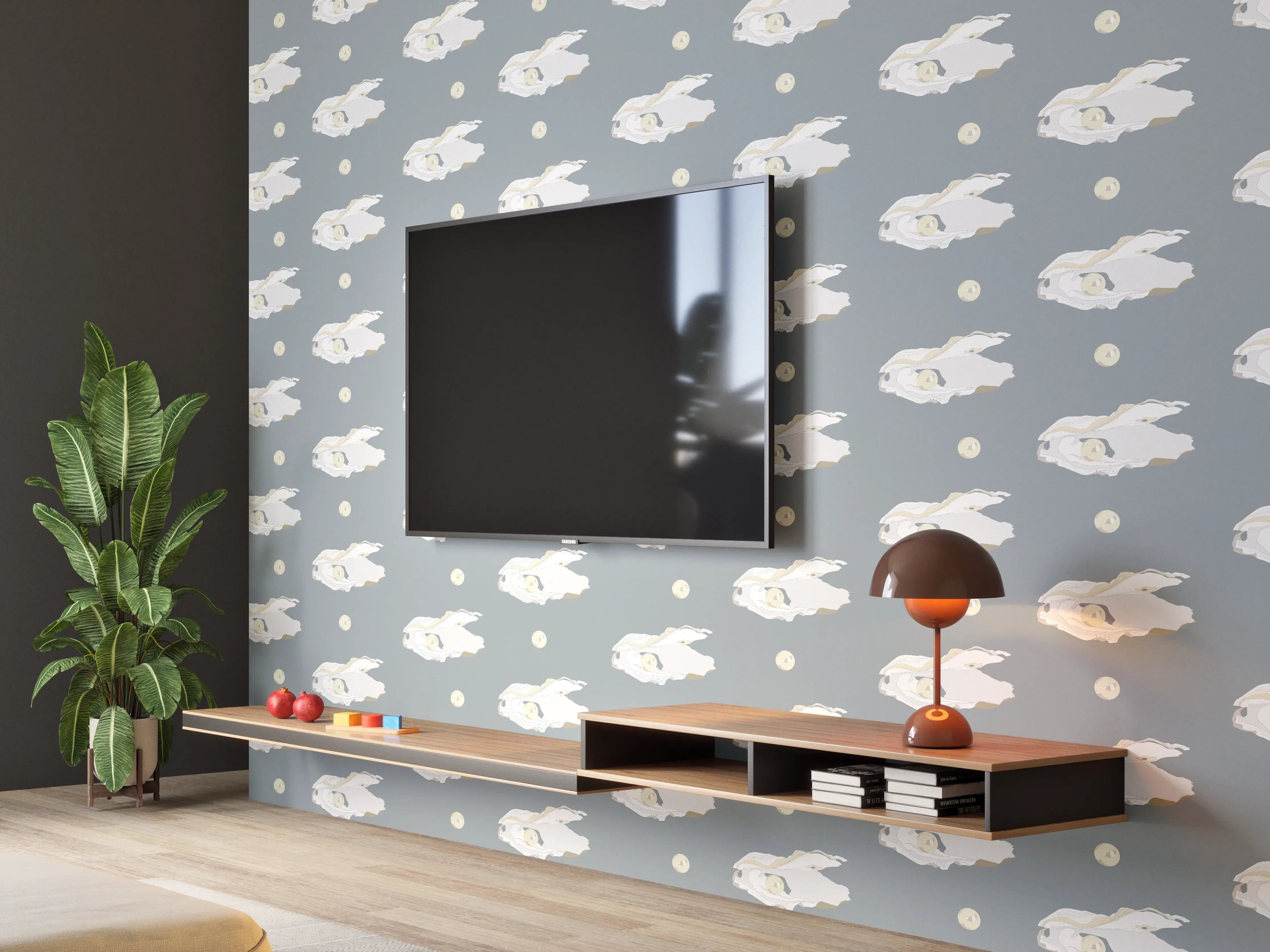 Wandverkleidung Wohnzimmer - Perlen-Muschelmuster Grau