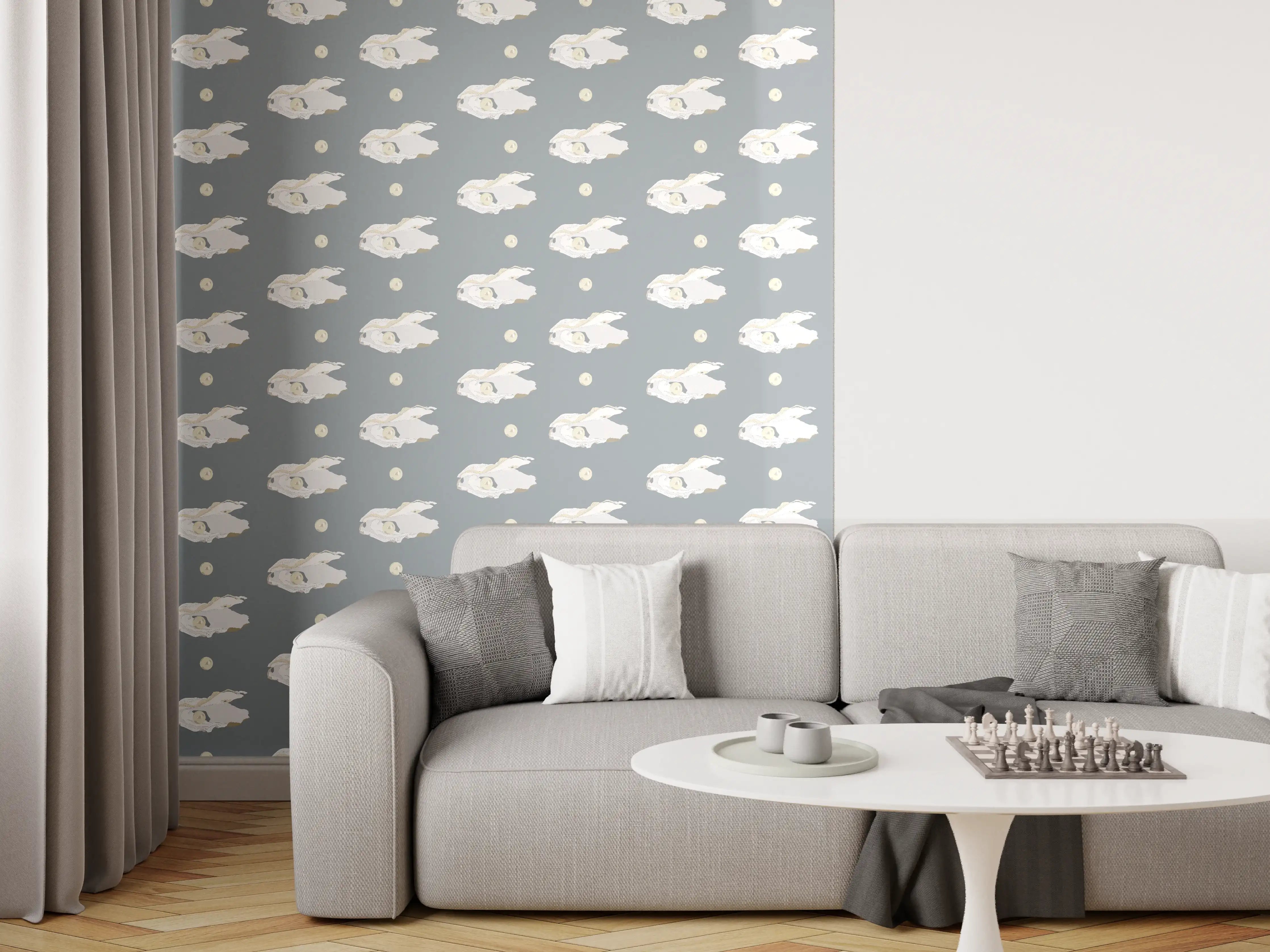 Wandverkleidung Wohnzimmer - Perlen-Muschelmuster Grau