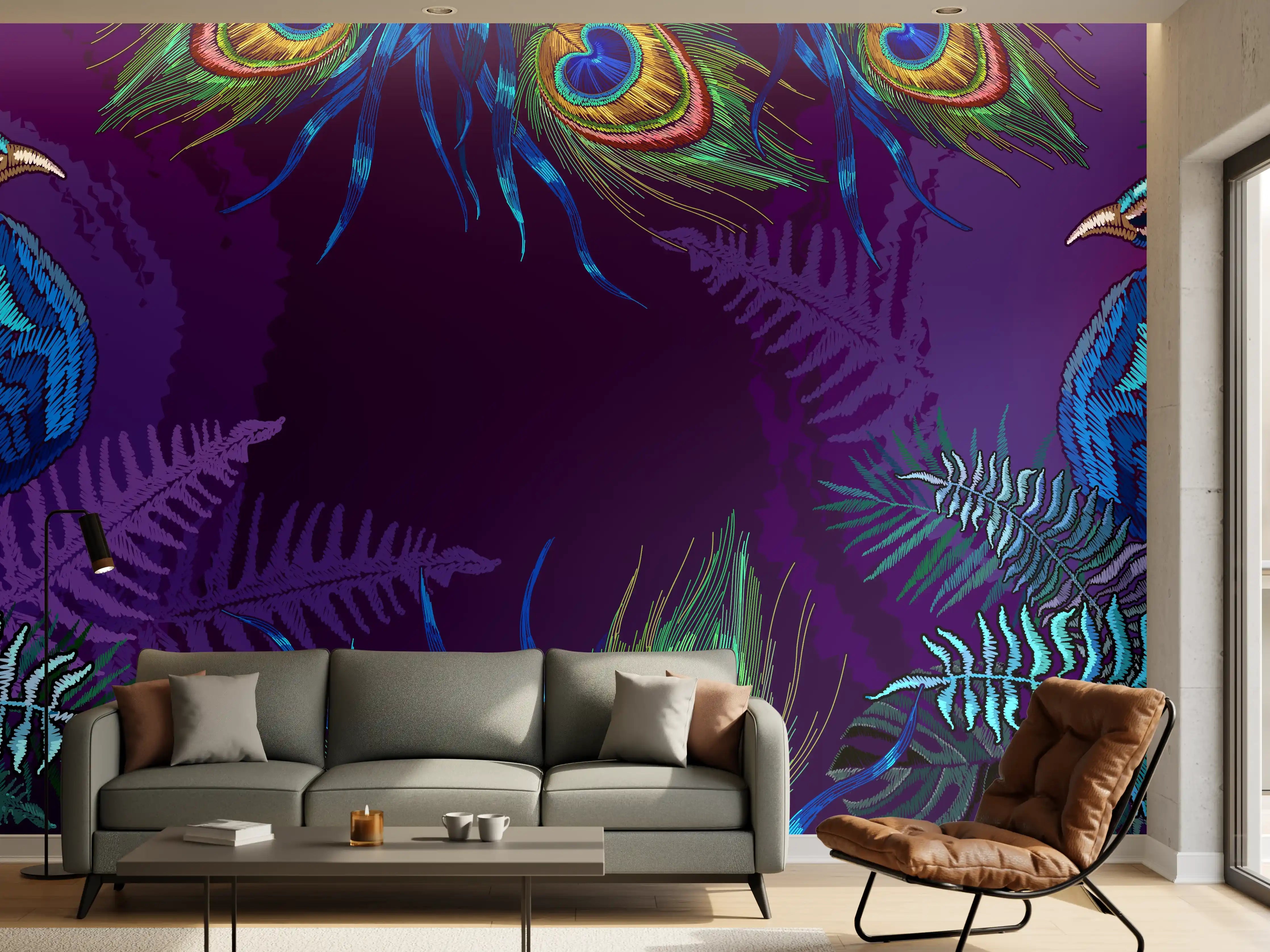 Wandverkleidung Wohnzimmer - Pfau - Stickmuster
