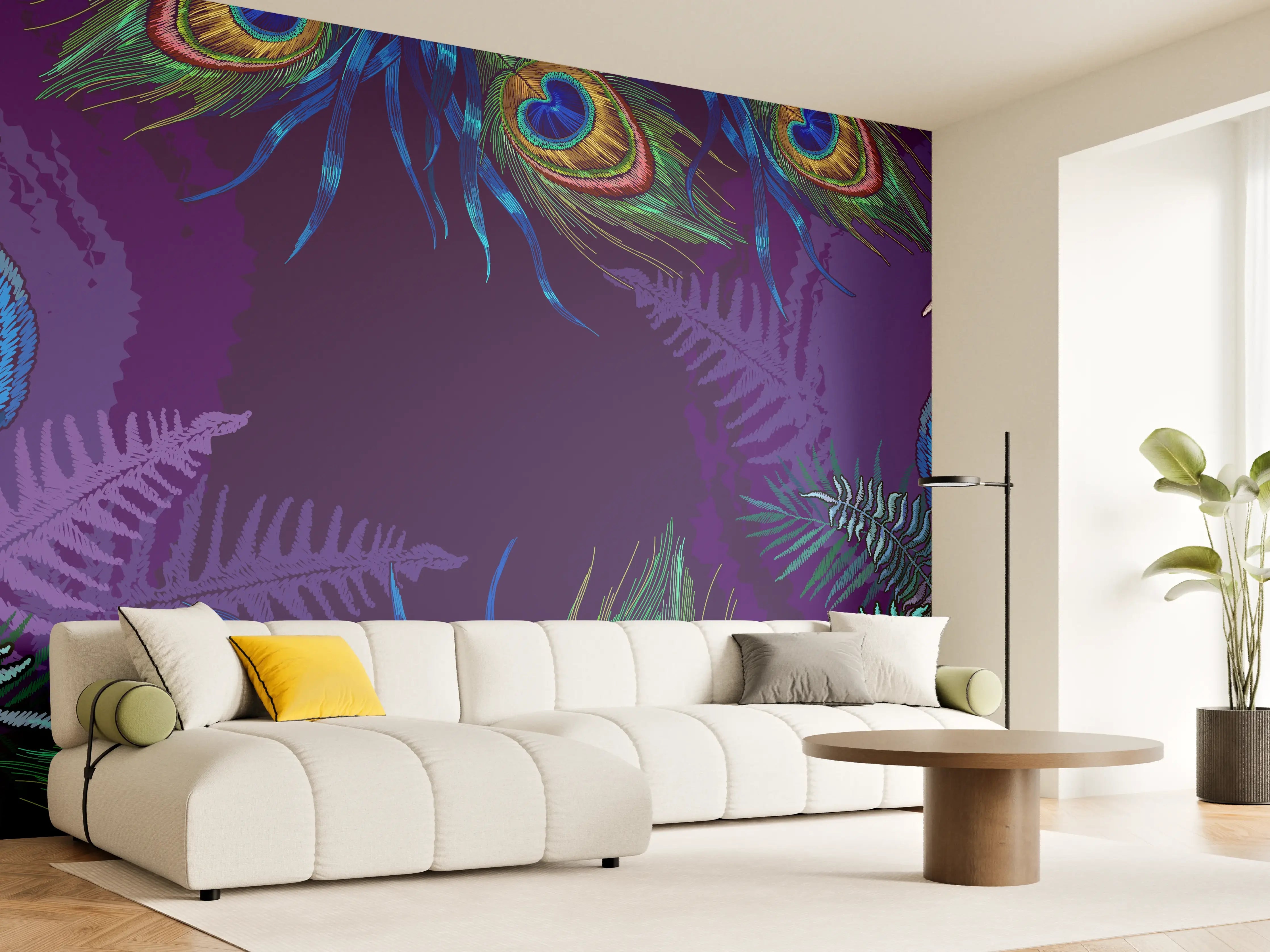 Wandverkleidung Wohnzimmer - Pfau - Stickmuster