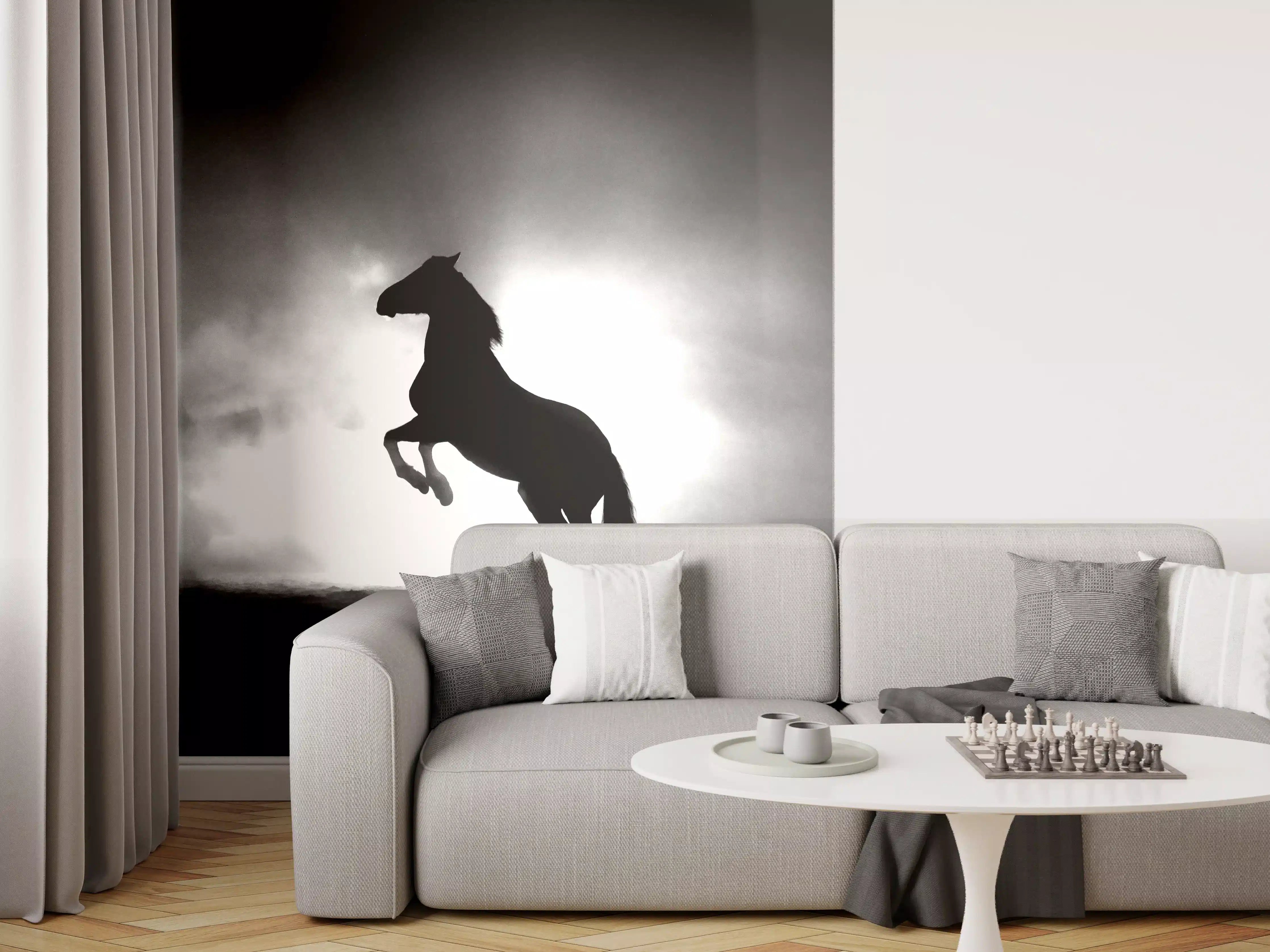 Wandverkleidung Wohnzimmer - Pferd-Aufzucht in Schwarz-Weiß
