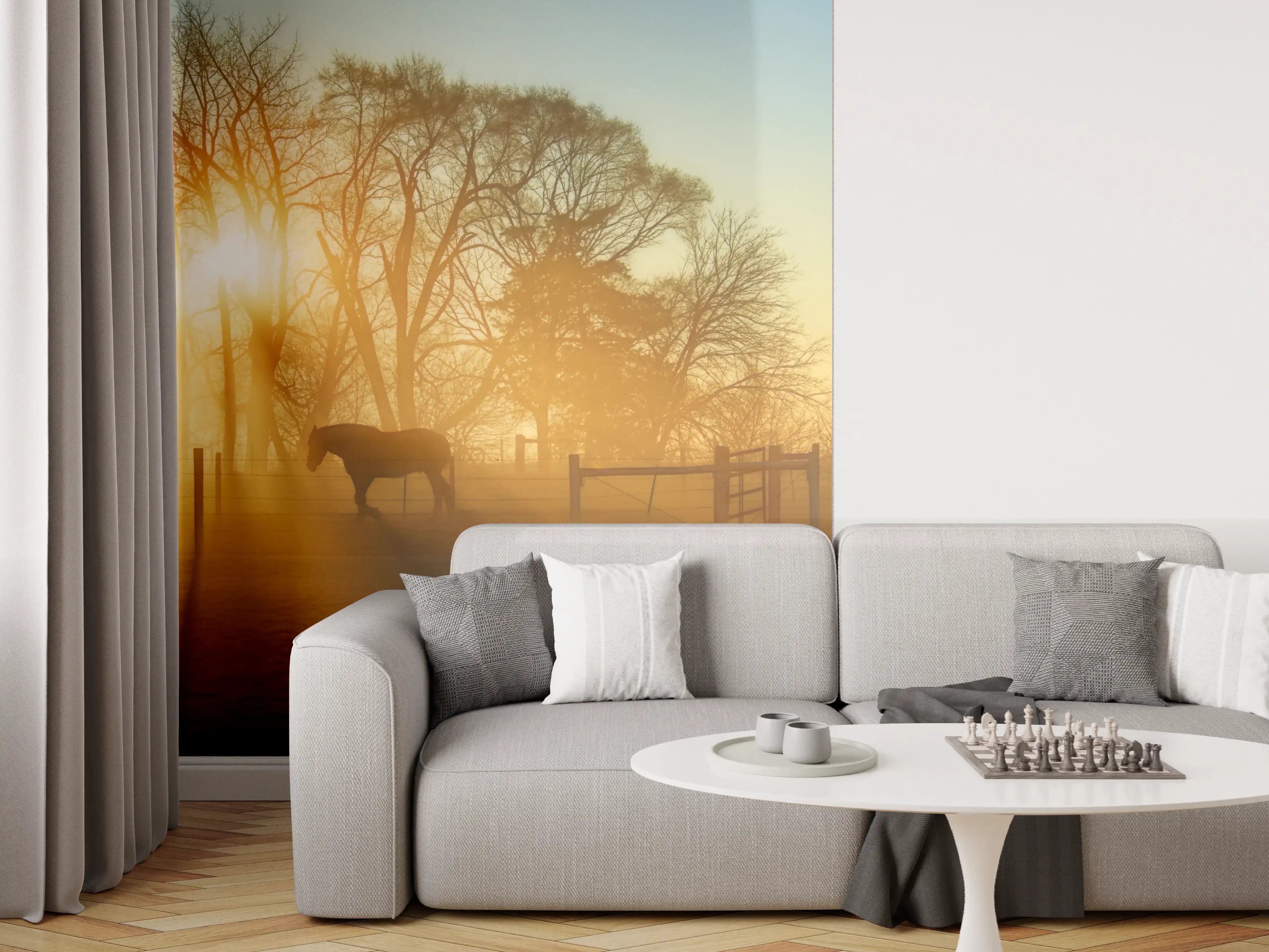 Wandverkleidung Wohnzimmer - Pferd in der Morgendämmerung