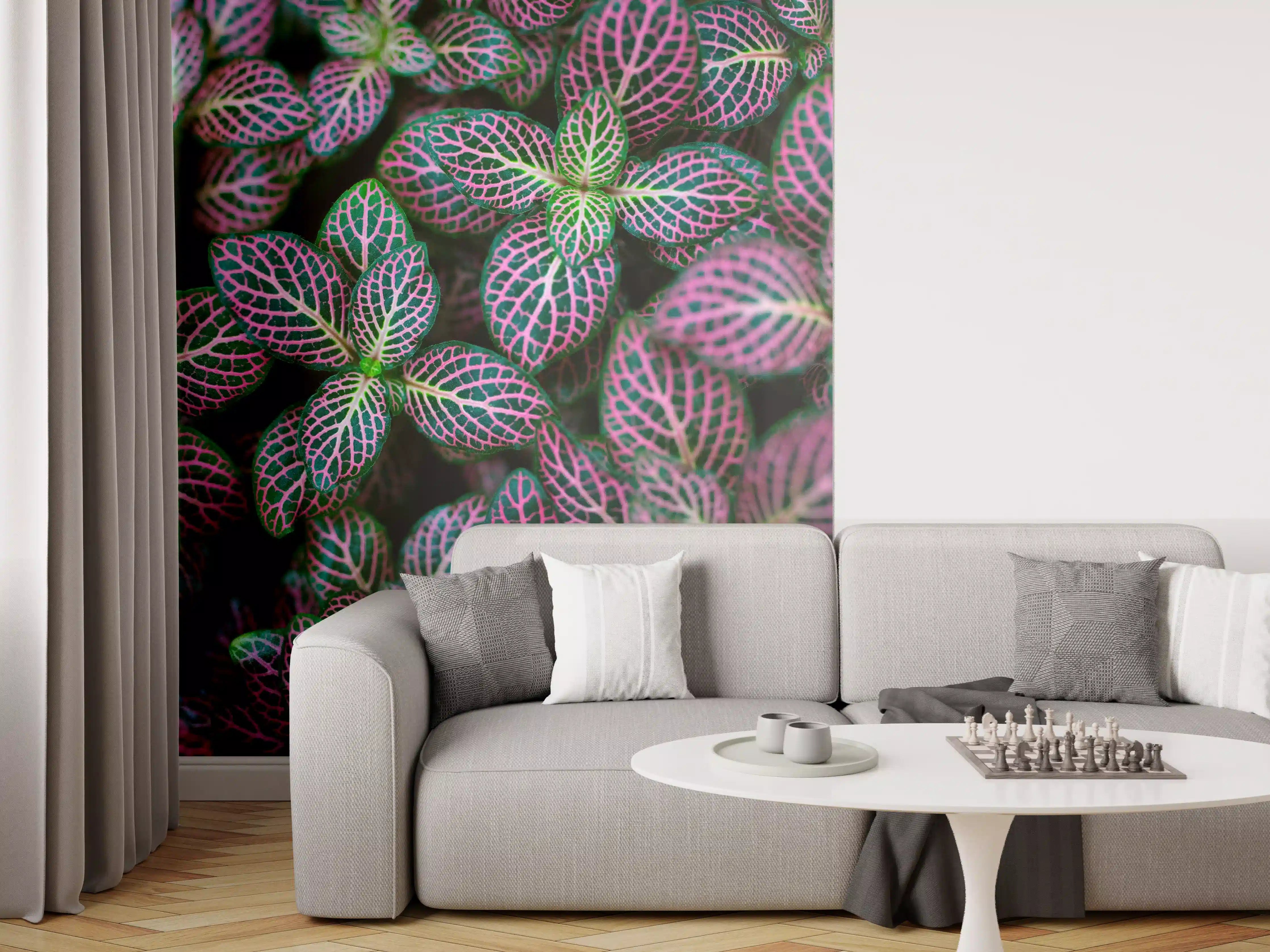 Wandverkleidung Wohnzimmer - Pflanzen mit bunten Blattmustern