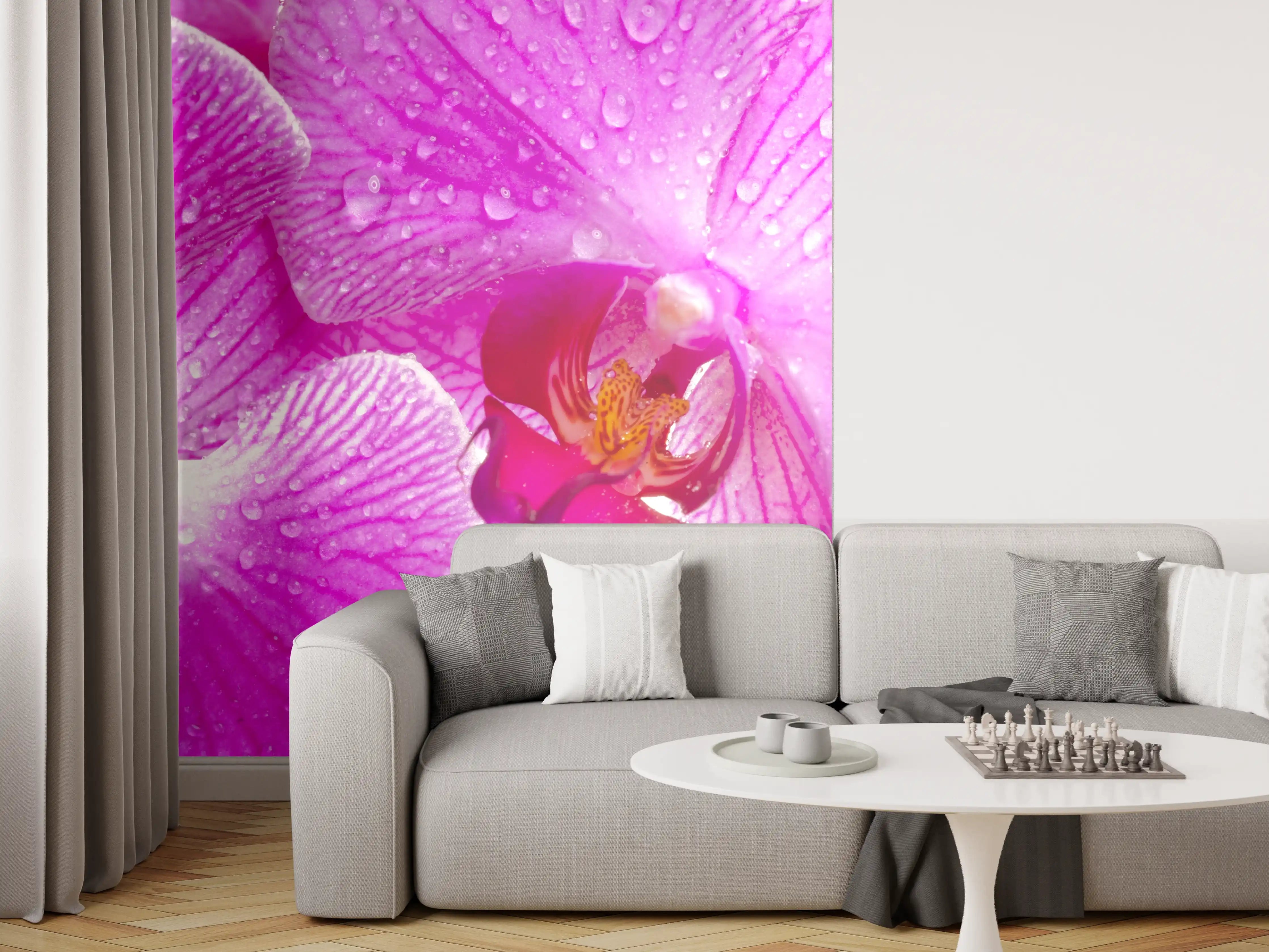 Wandverkleidung Wohnzimmer - Pinke Orchideen