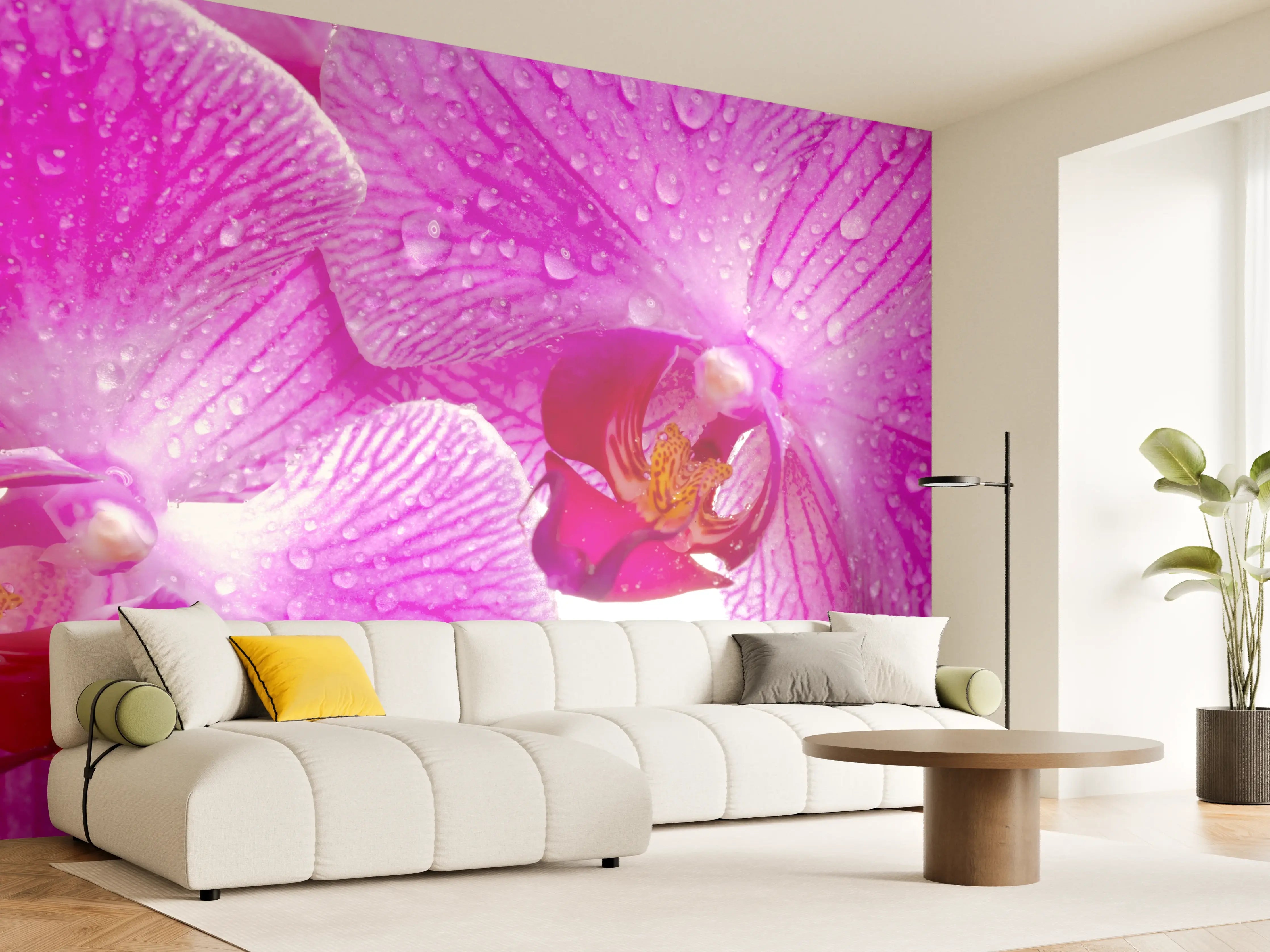 Wandverkleidung Wohnzimmer - Pinke Orchideen