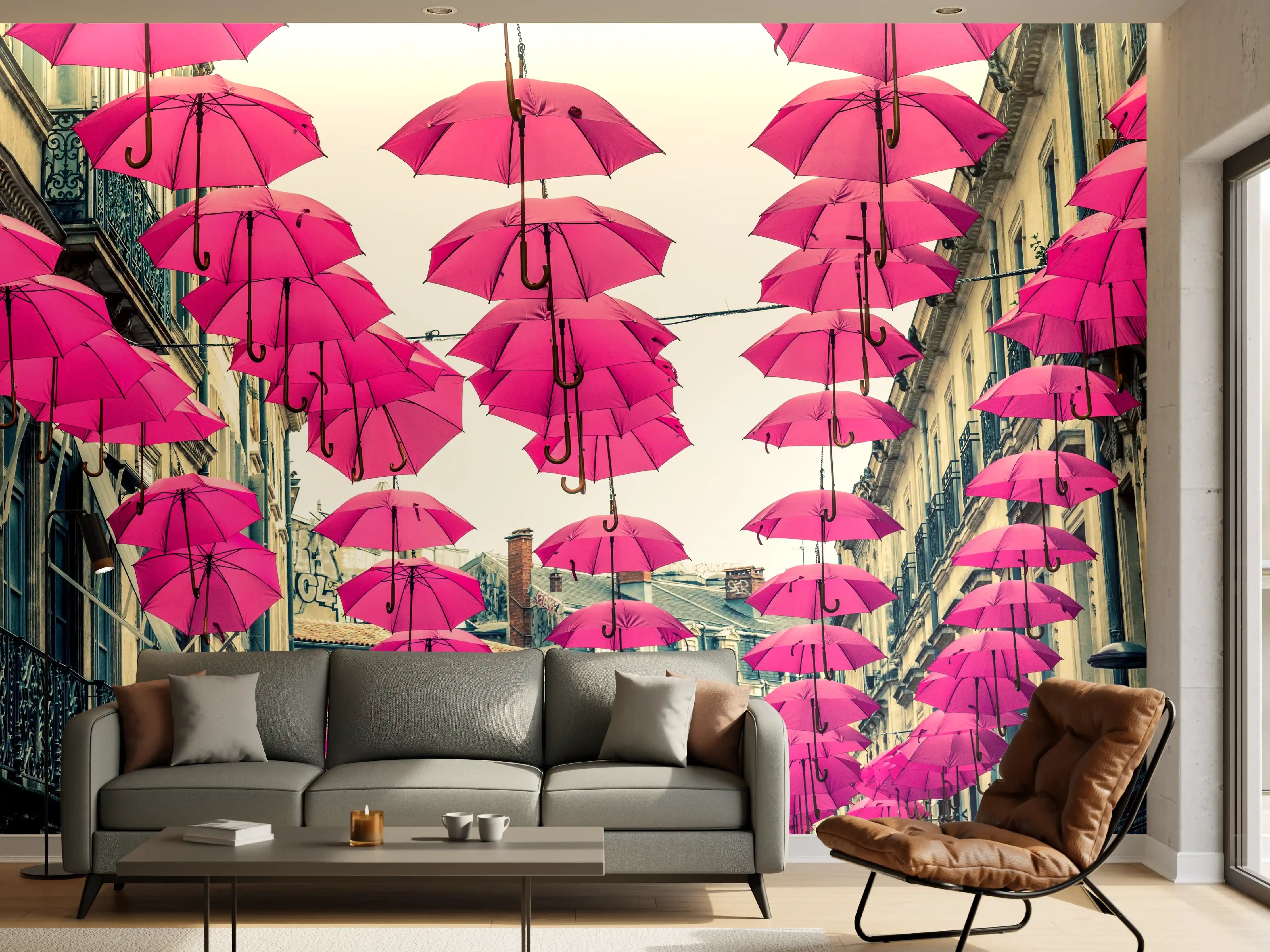 Wandverkleidung Wohnzimmer - Pinke Schirme Straßendekoration