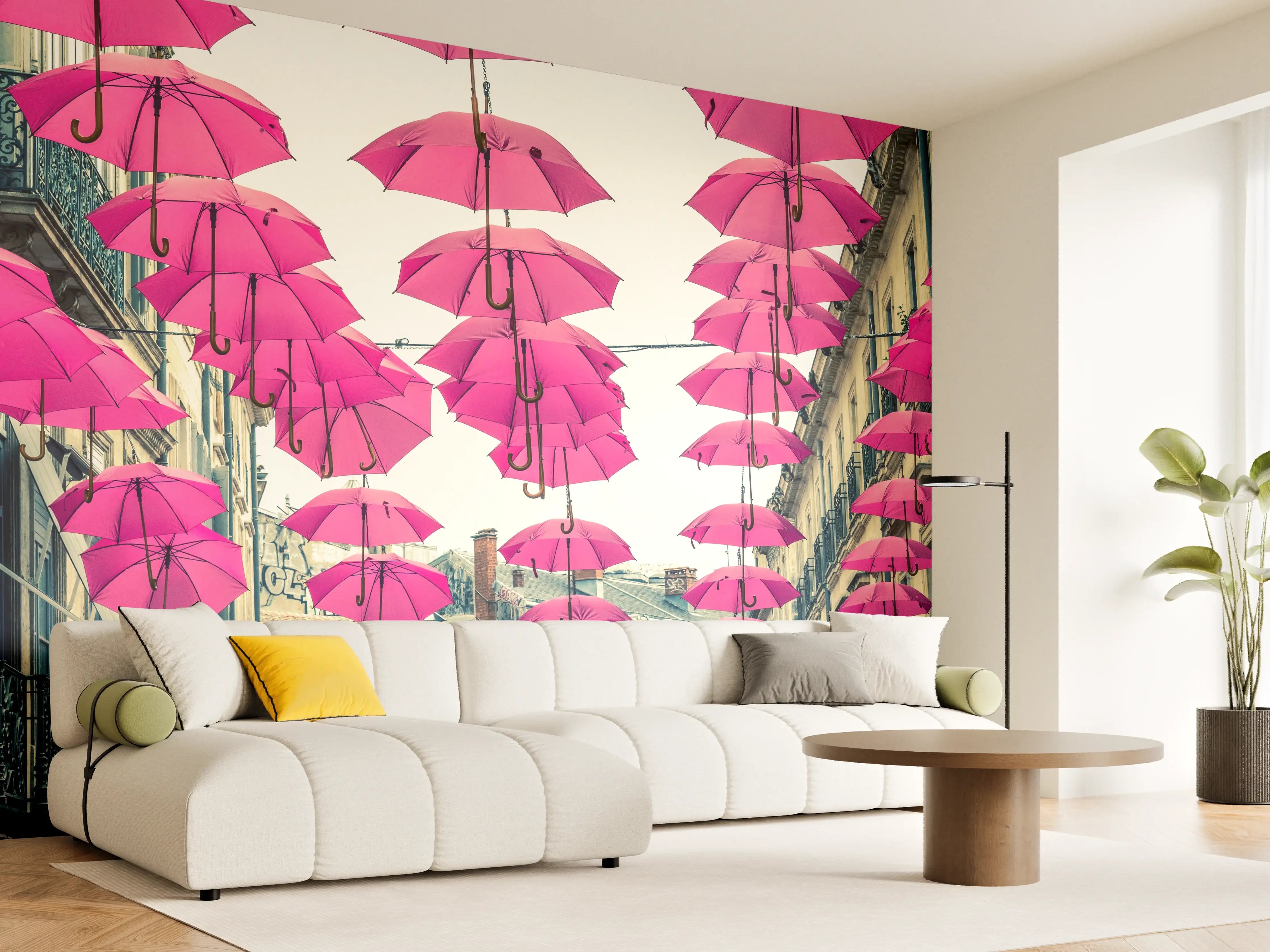 Wandverkleidung Wohnzimmer - Pinke Schirme Straßendekoration