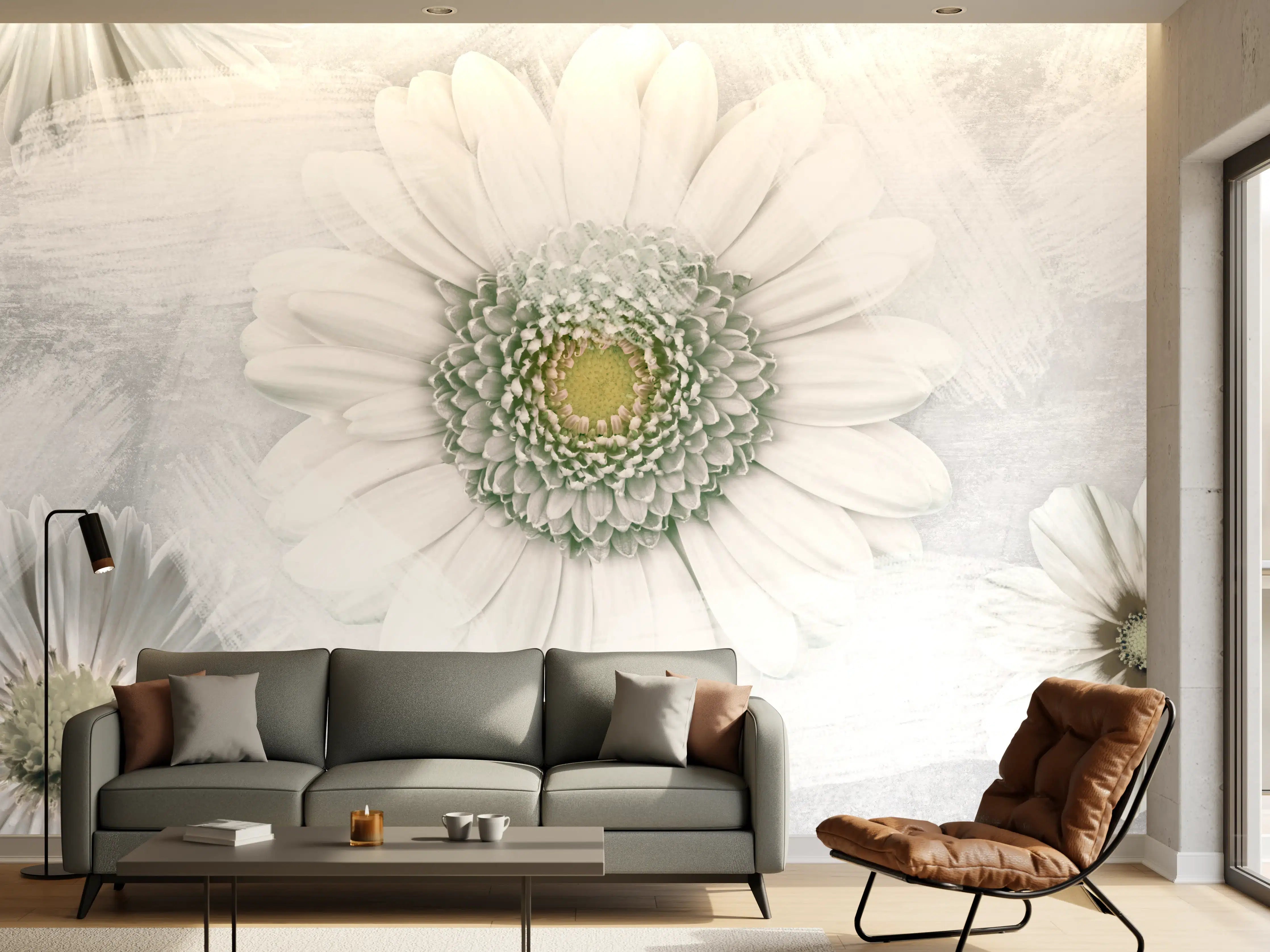 Wandverkleidung Wohnzimmer - Pinsel Effekt - Blumen Muster