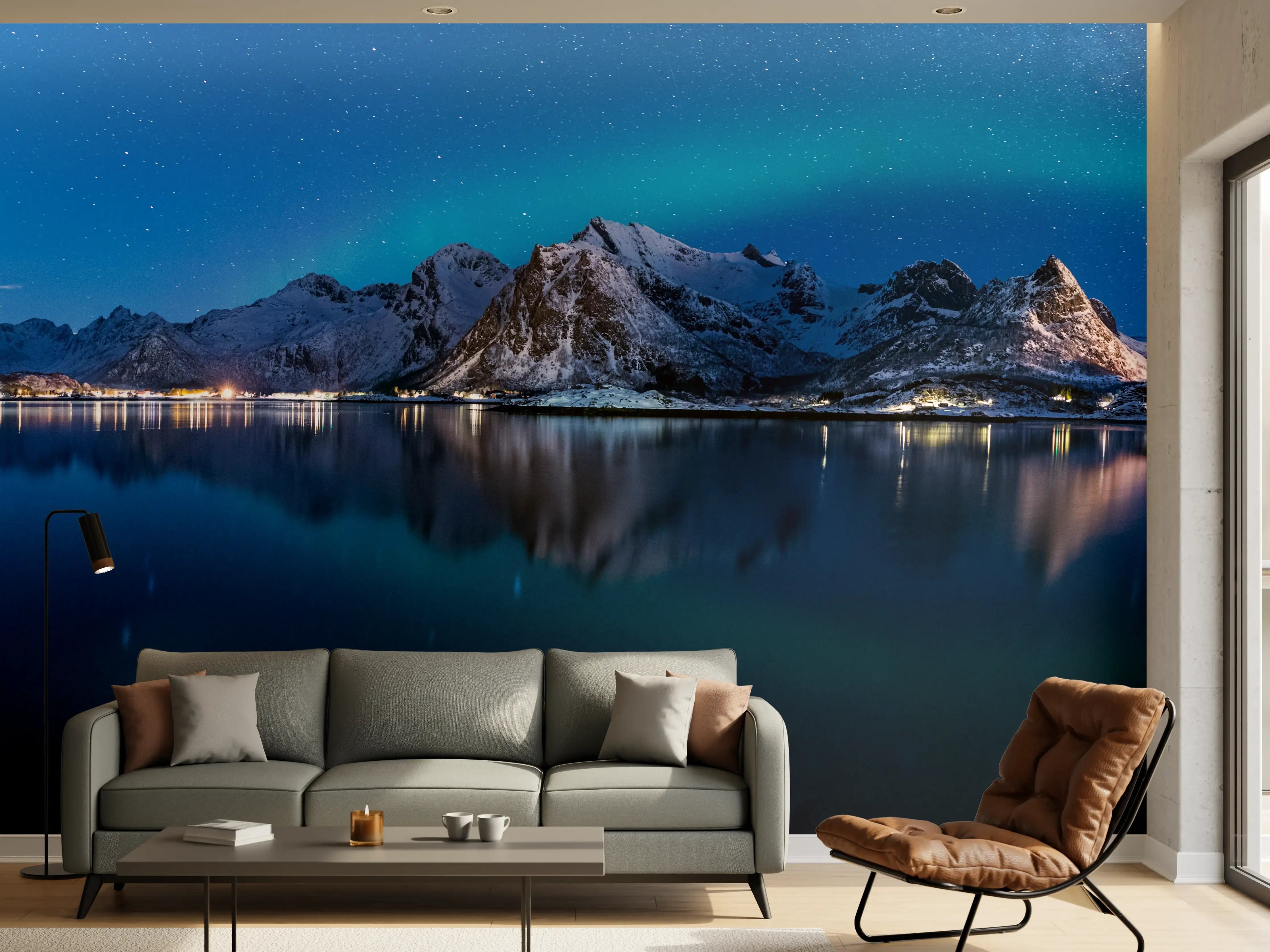 Wandverkleidung Wohnzimmer - Polarlichter am Himmel von Norwegen