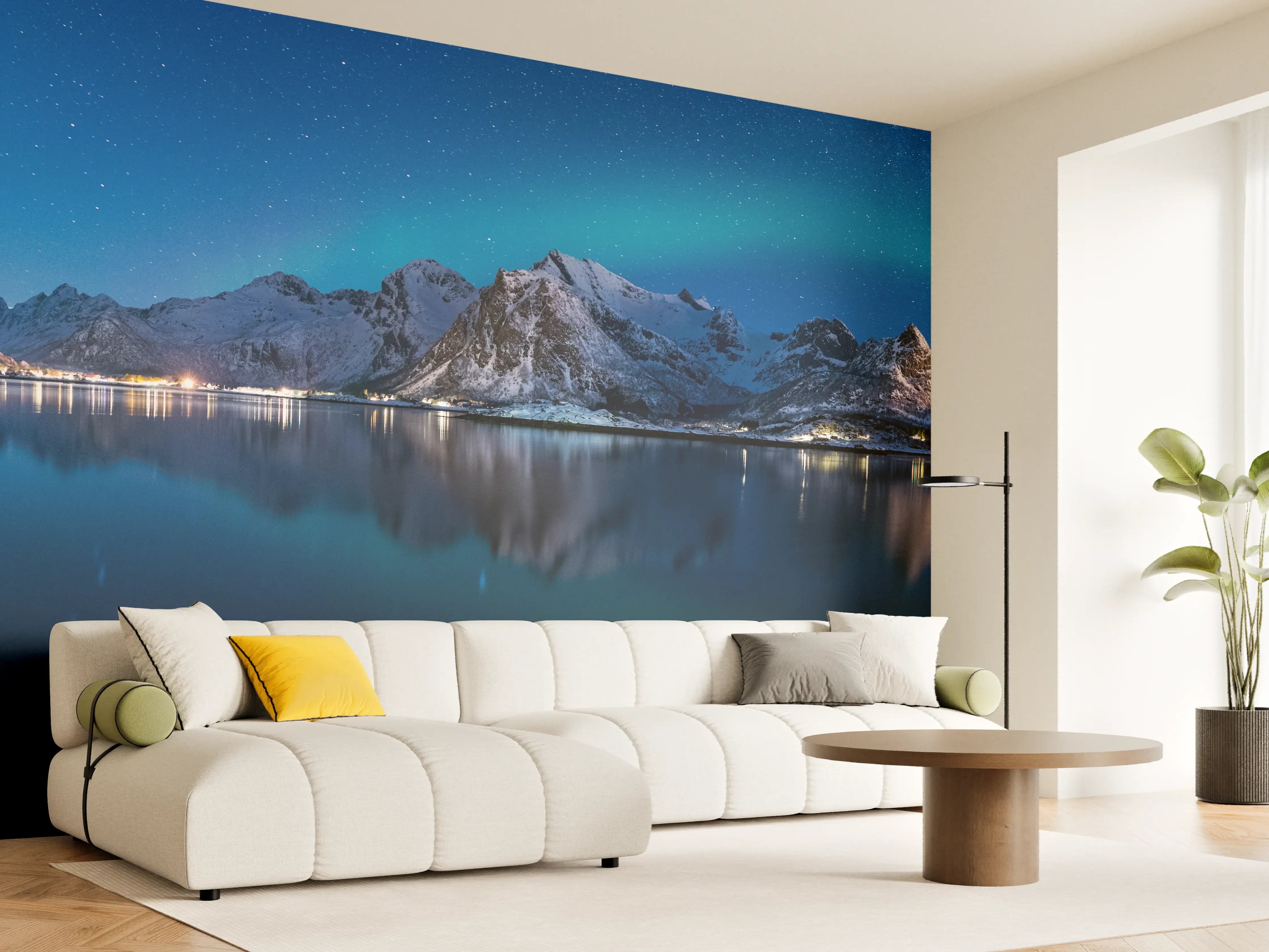 Wandverkleidung Wohnzimmer - Polarlichter am Himmel von Norwegen