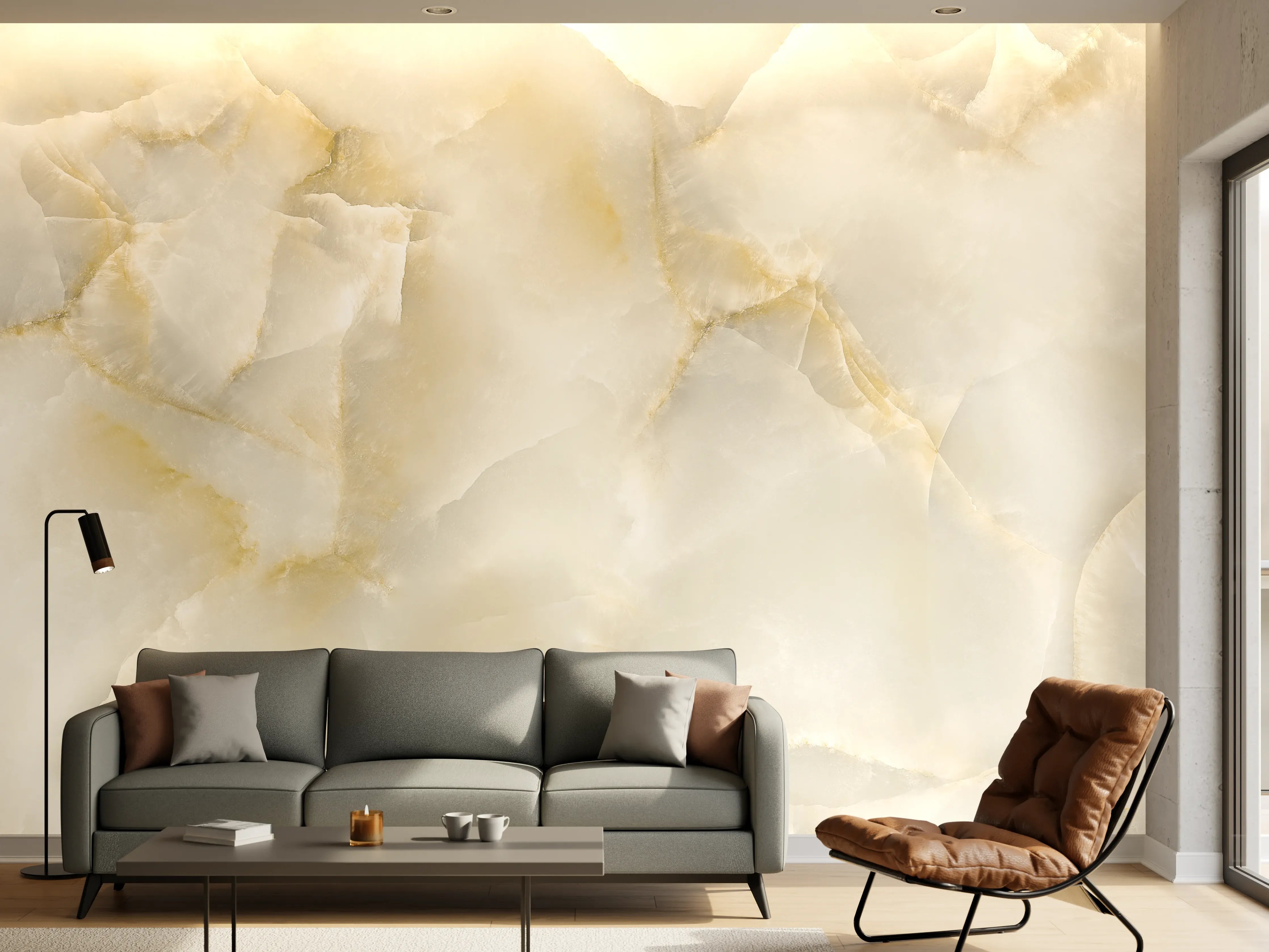 Wandverkleidung Wohnzimmer - Polierter Terazzo Steinboden