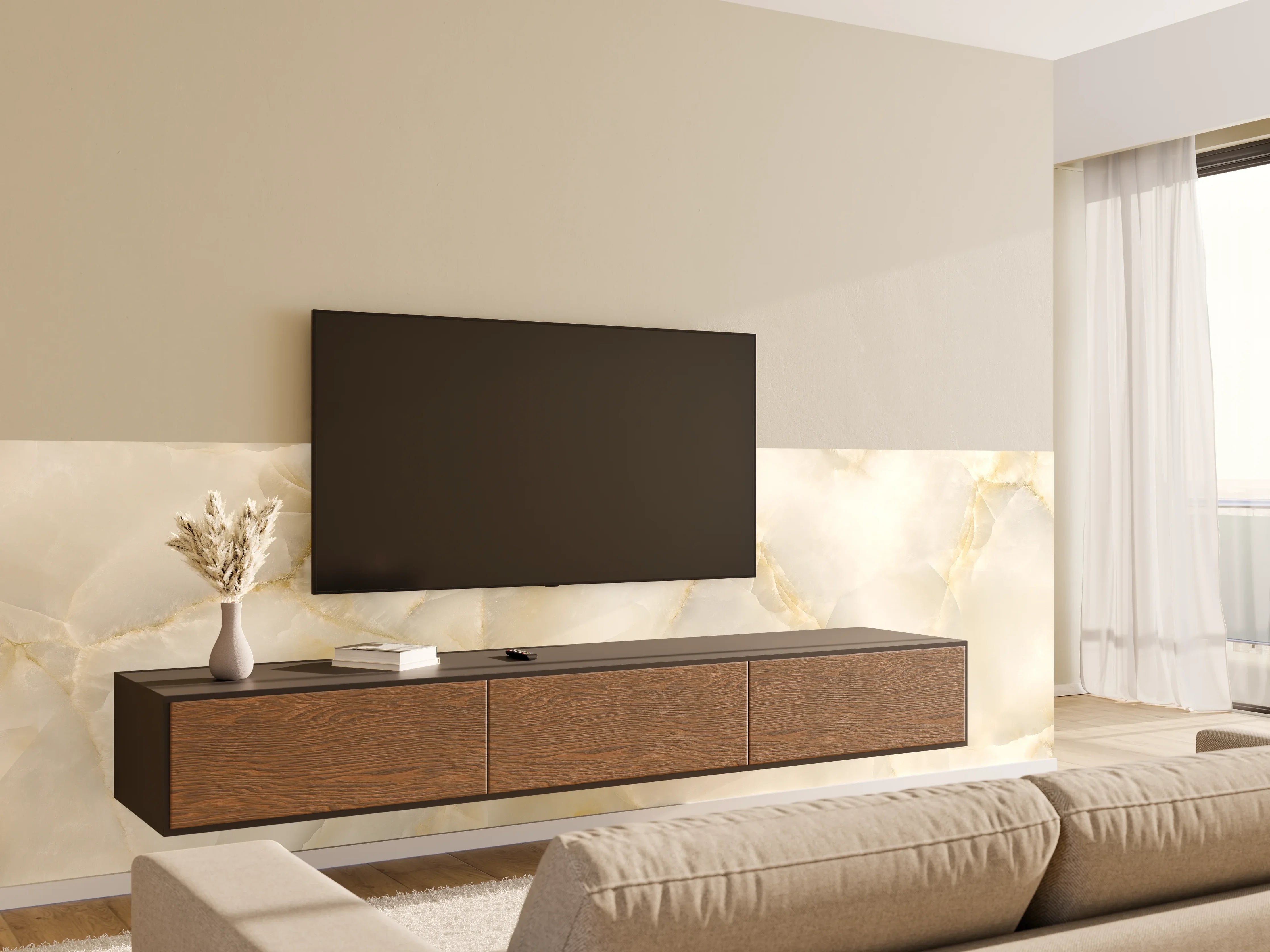 Wandverkleidung Wohnzimmer - Polierter Terazzo Steinboden