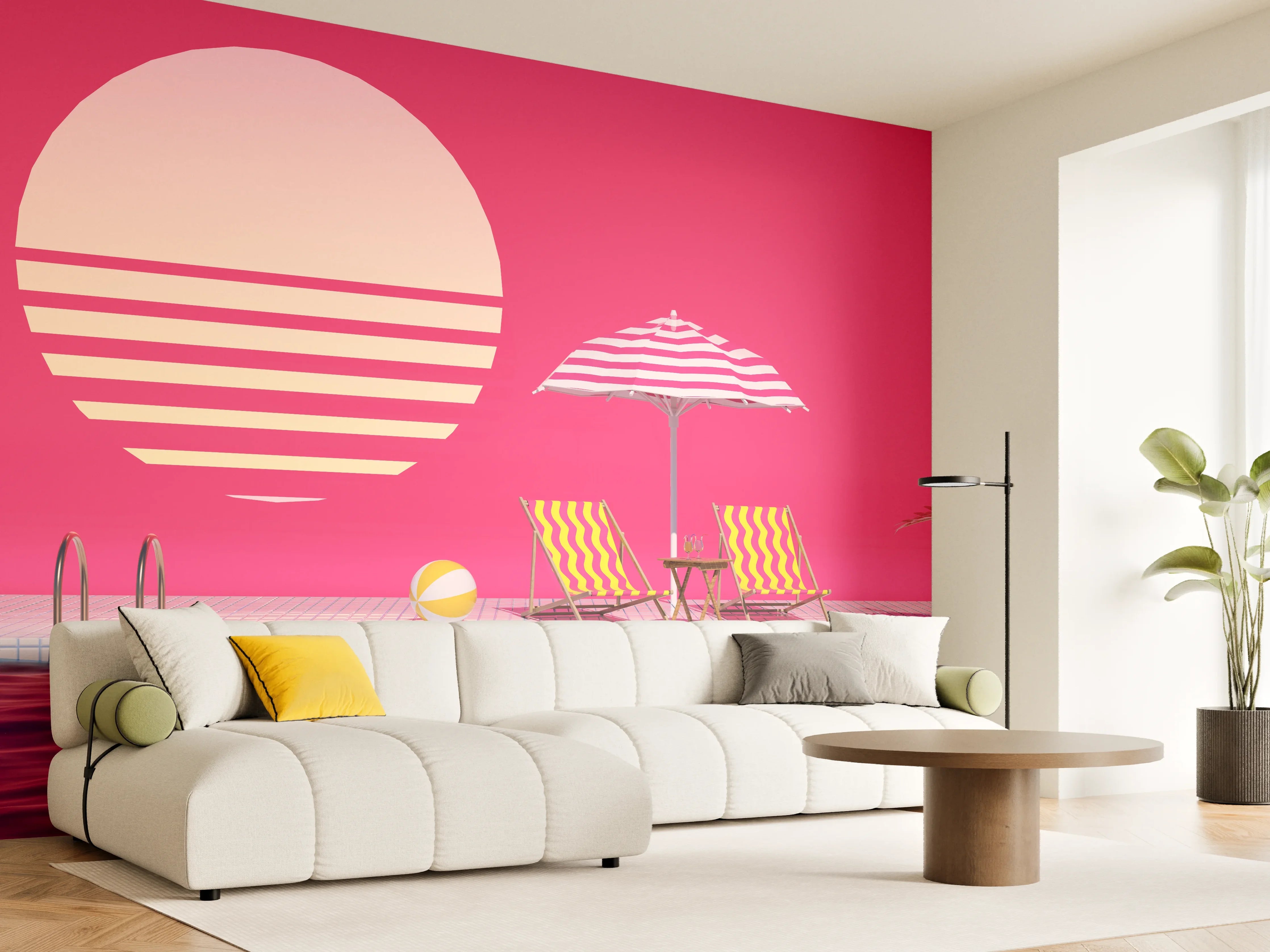 Wandverkleidung Wohnzimmer - Poolparty mit Tropendeko Rosa