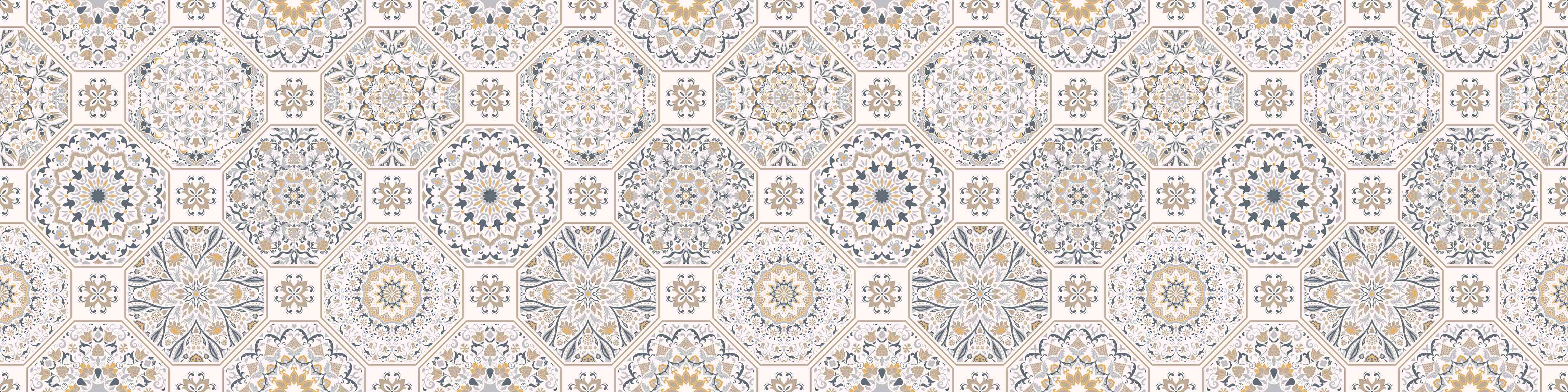 Wandverkleidung Wohnzimmer-Premium Weiß-Grau Ornament-Muster