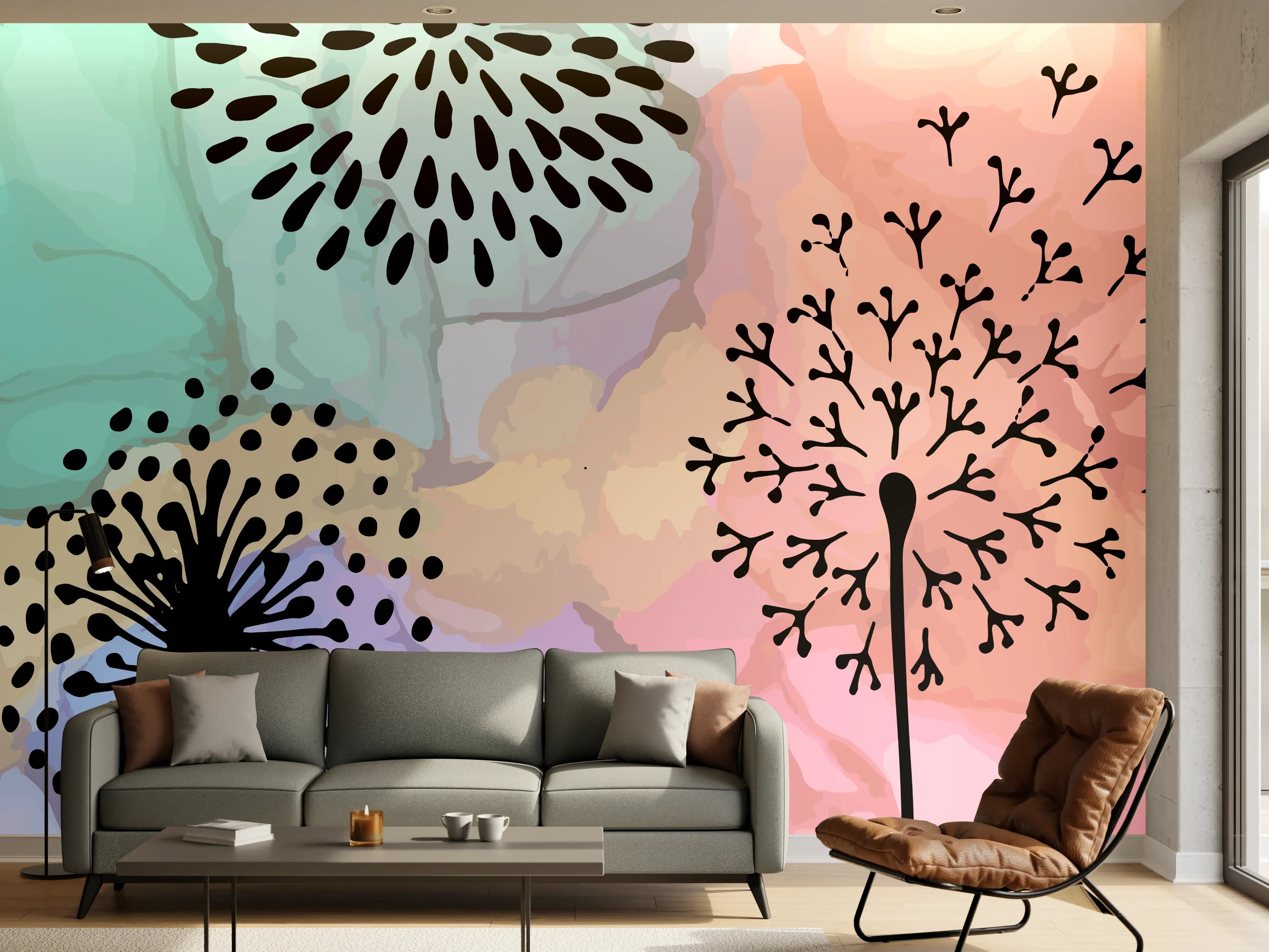 Wandverkleidung Wohnzimmer - Pusteblume Aquarell