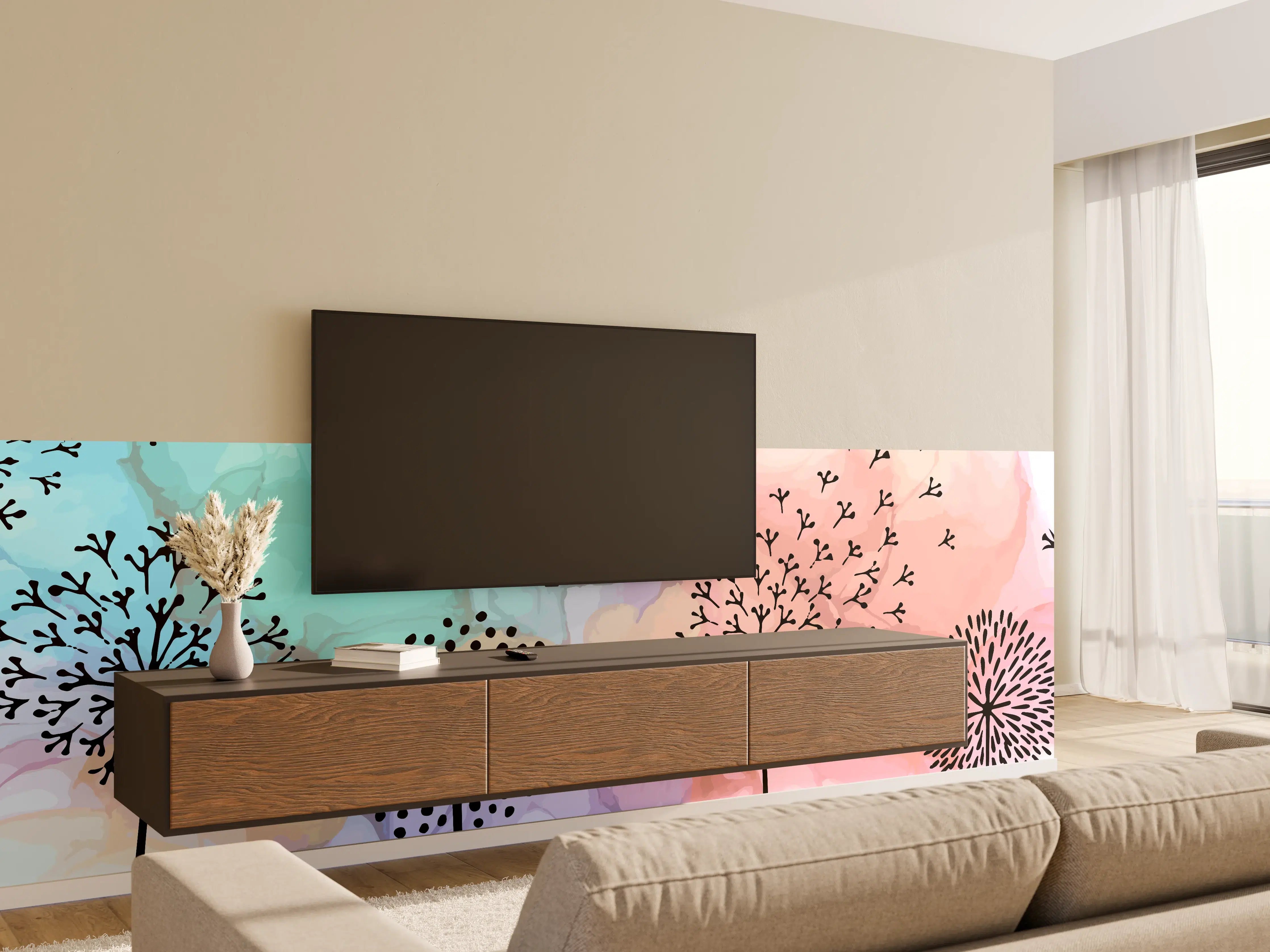 Wandverkleidung Wohnzimmer - Pusteblume Aquarell