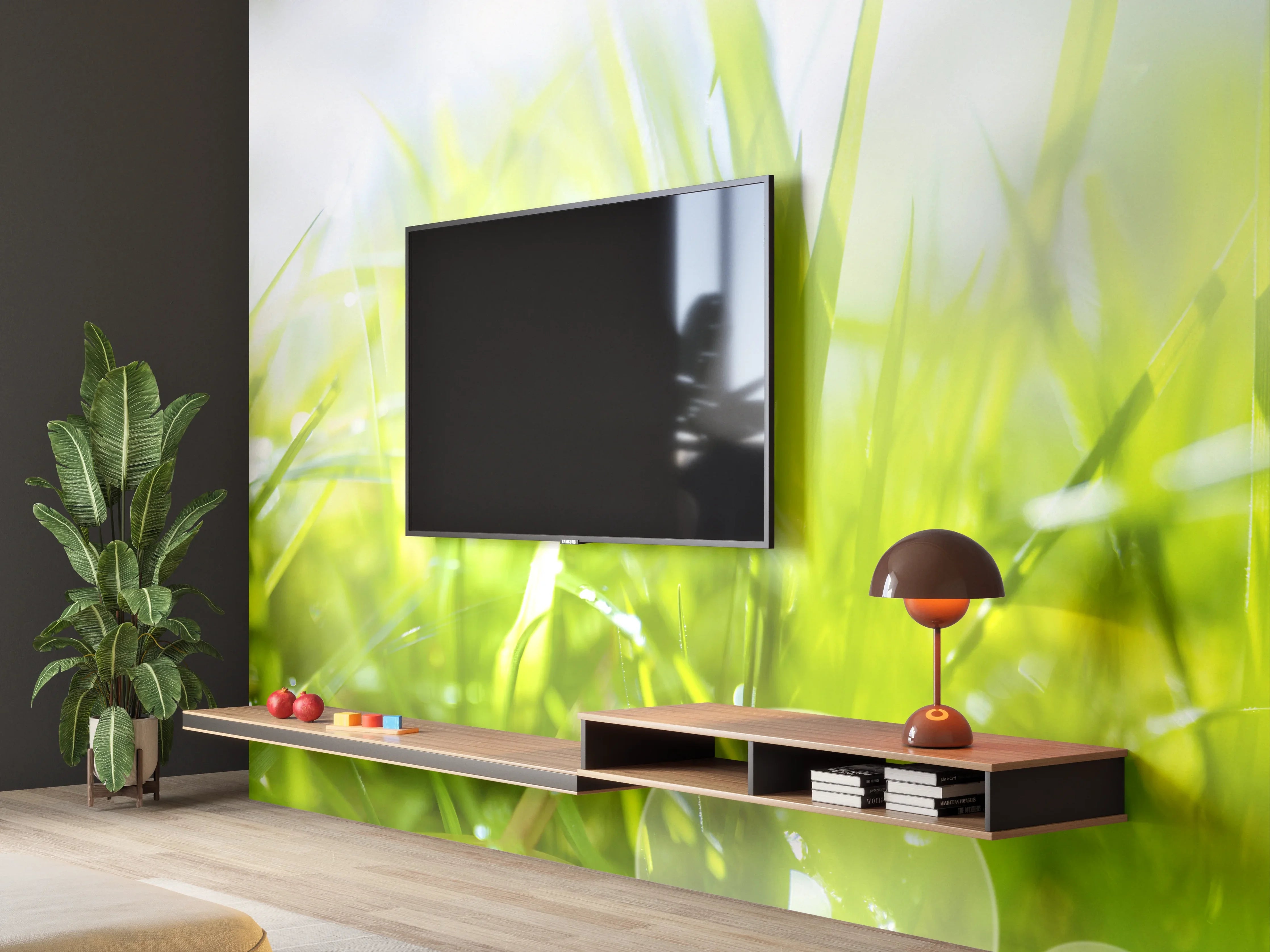 Wandverkleidung Wohnzimmer - Pusteblumen auf grüner Wiese