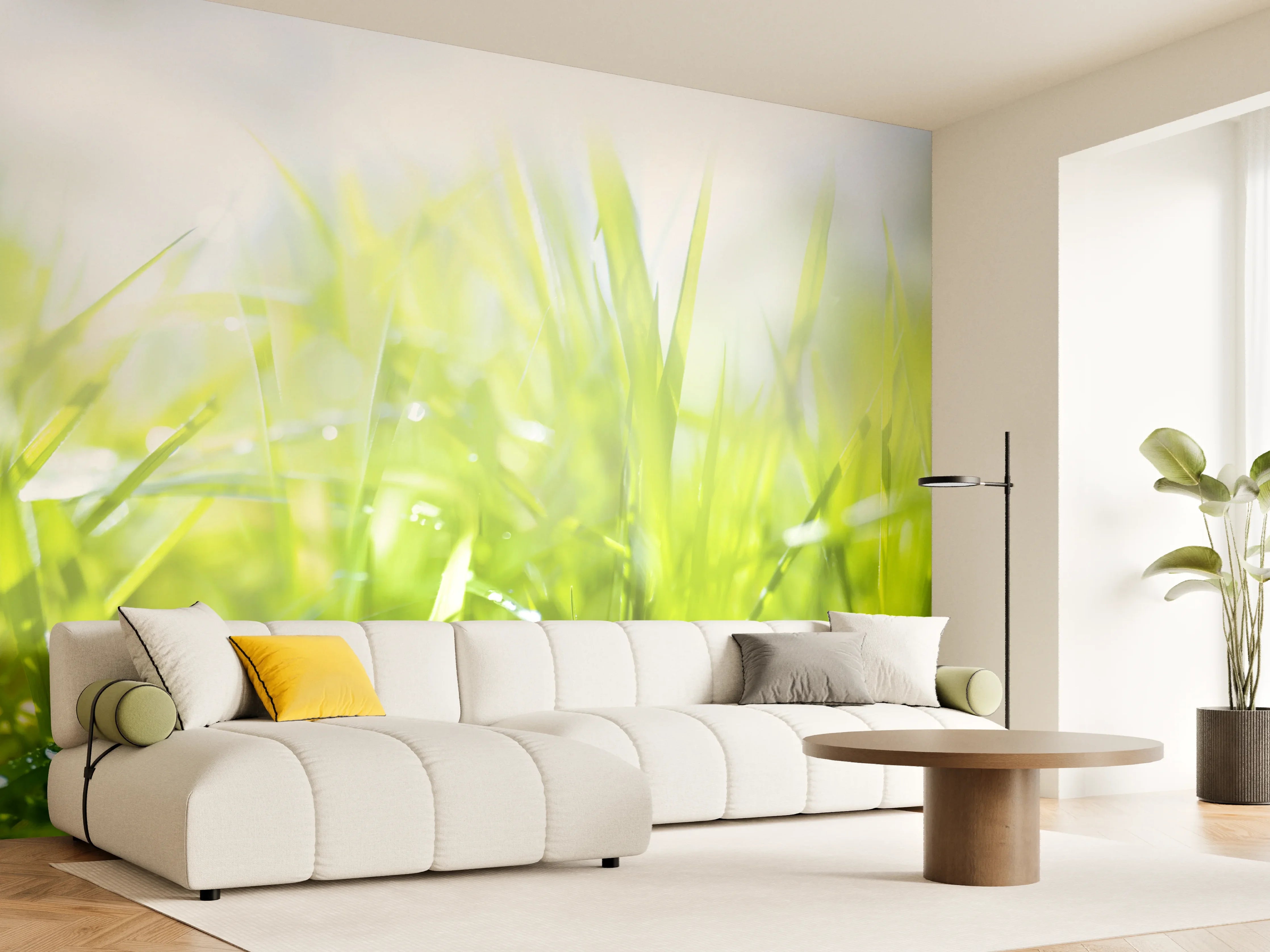Wandverkleidung Wohnzimmer - Pusteblumen auf grüner Wiese
