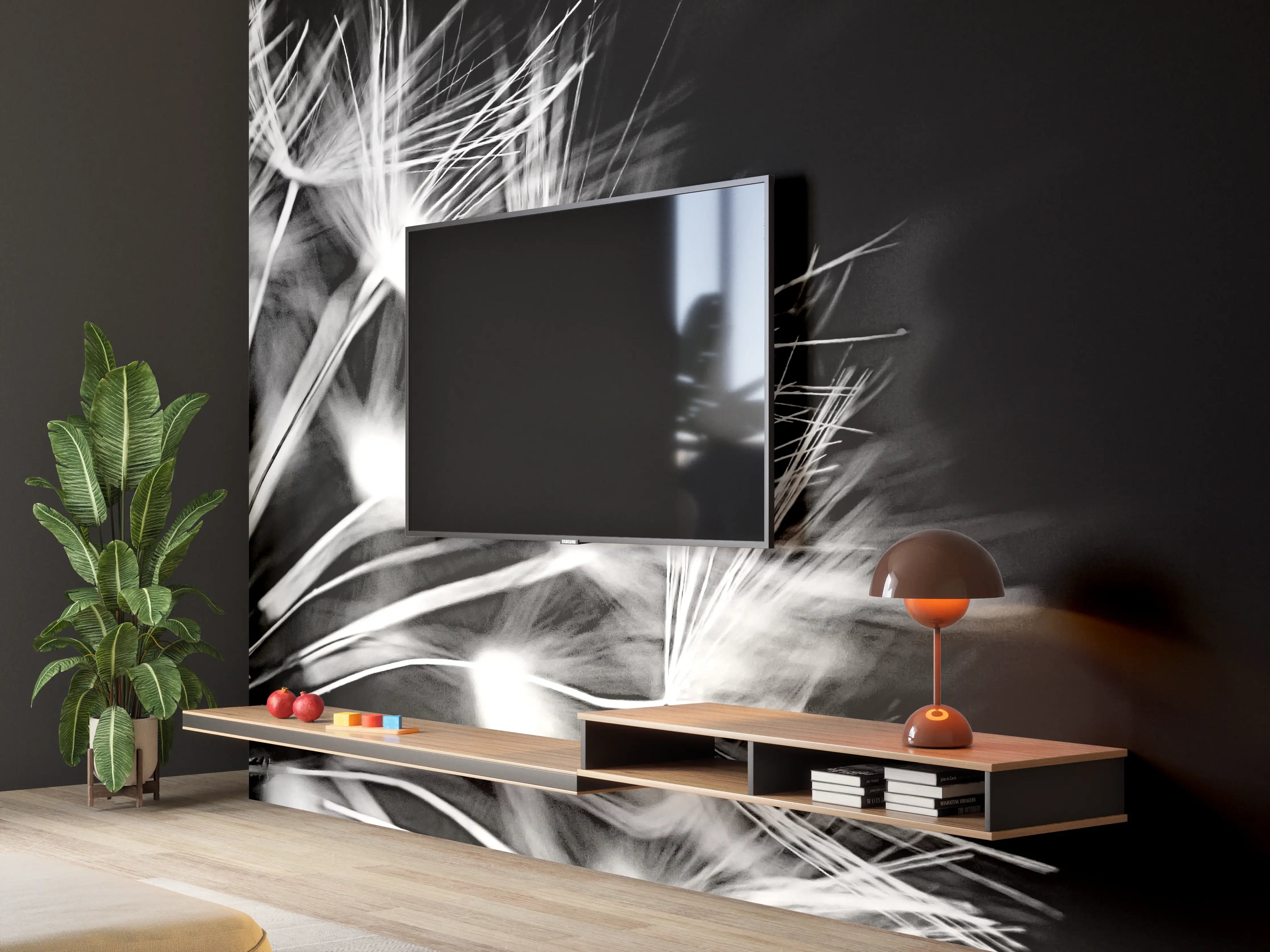 Wandverkleidung Wohnzimmer - Pusteblumen schwarz-weiß Hintergrund