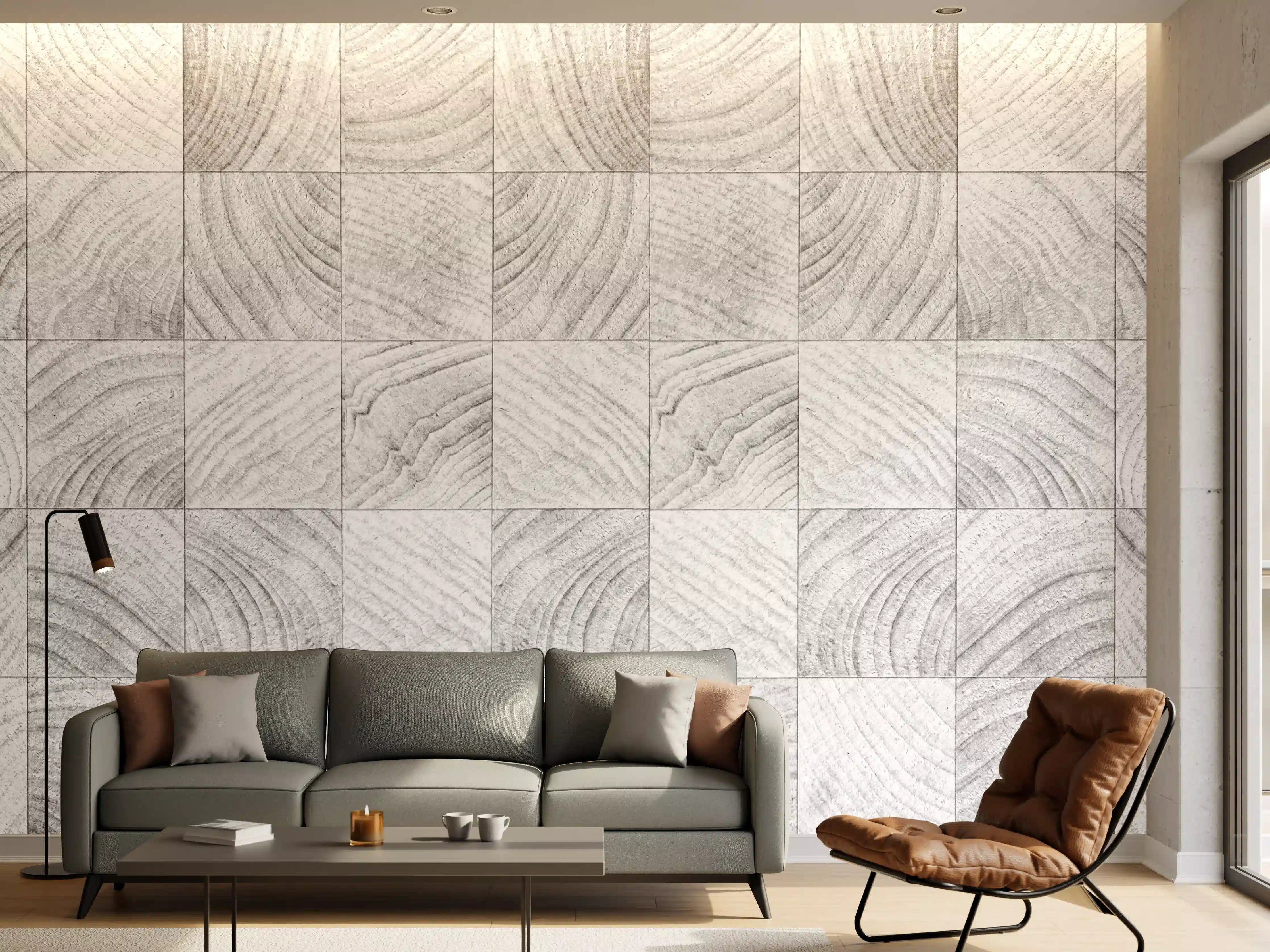 Wandverkleidung Wohnzimmer - Quadratische Holzartige Fliesen