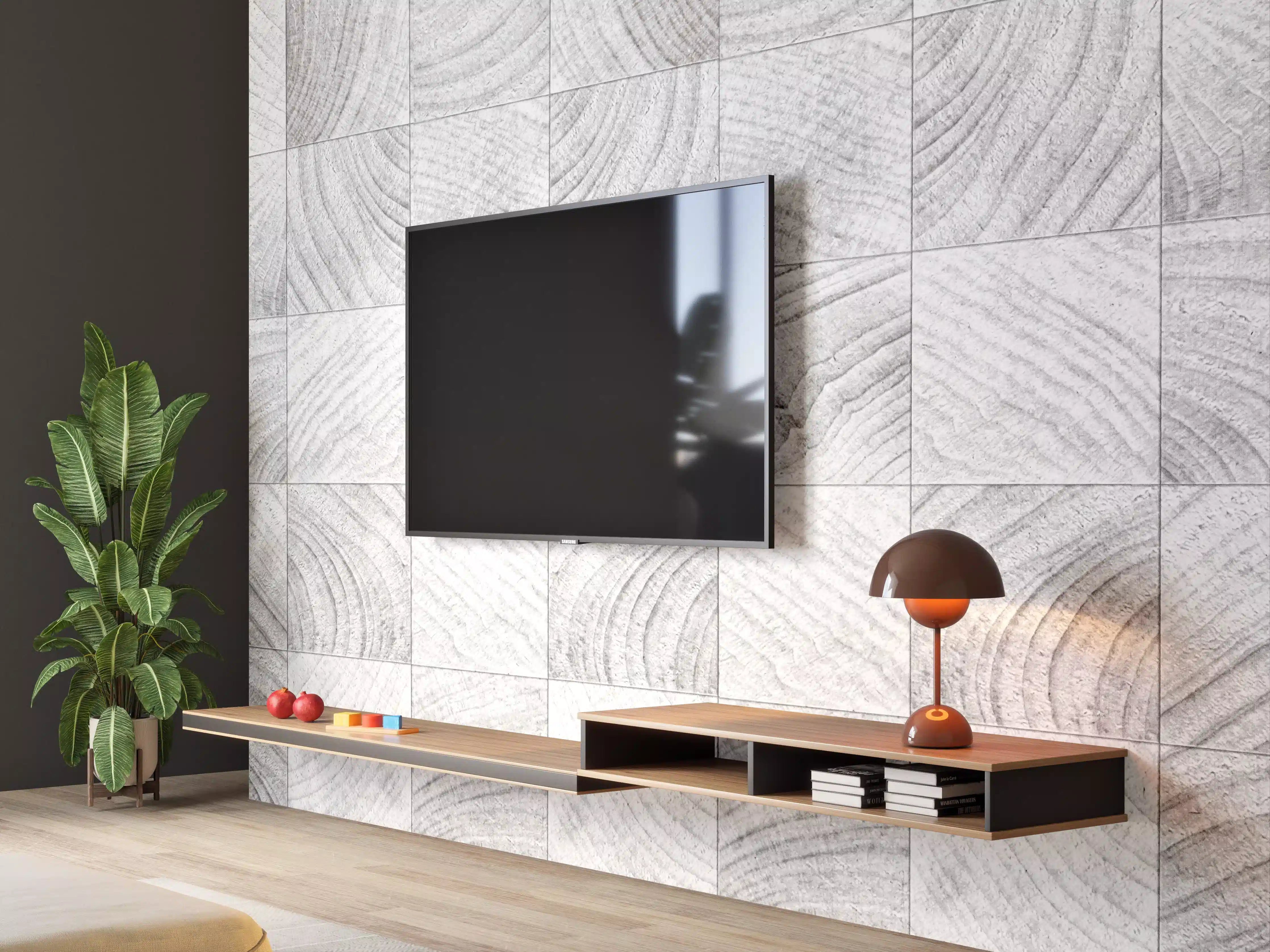 Wandverkleidung Wohnzimmer - Quadratische Holzartige Fliesen