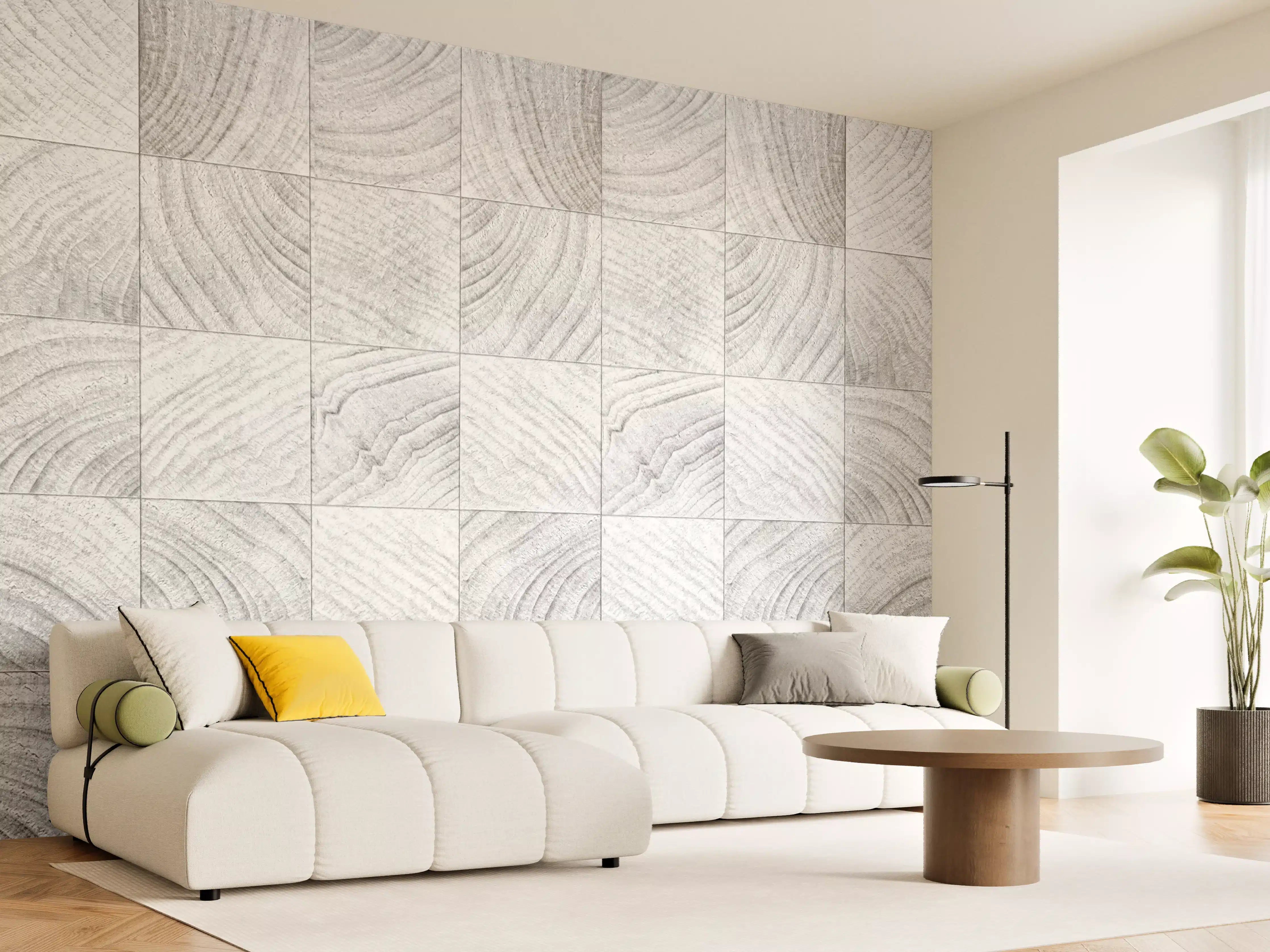 Wandverkleidung Wohnzimmer - Quadratische Holzartige Fliesen