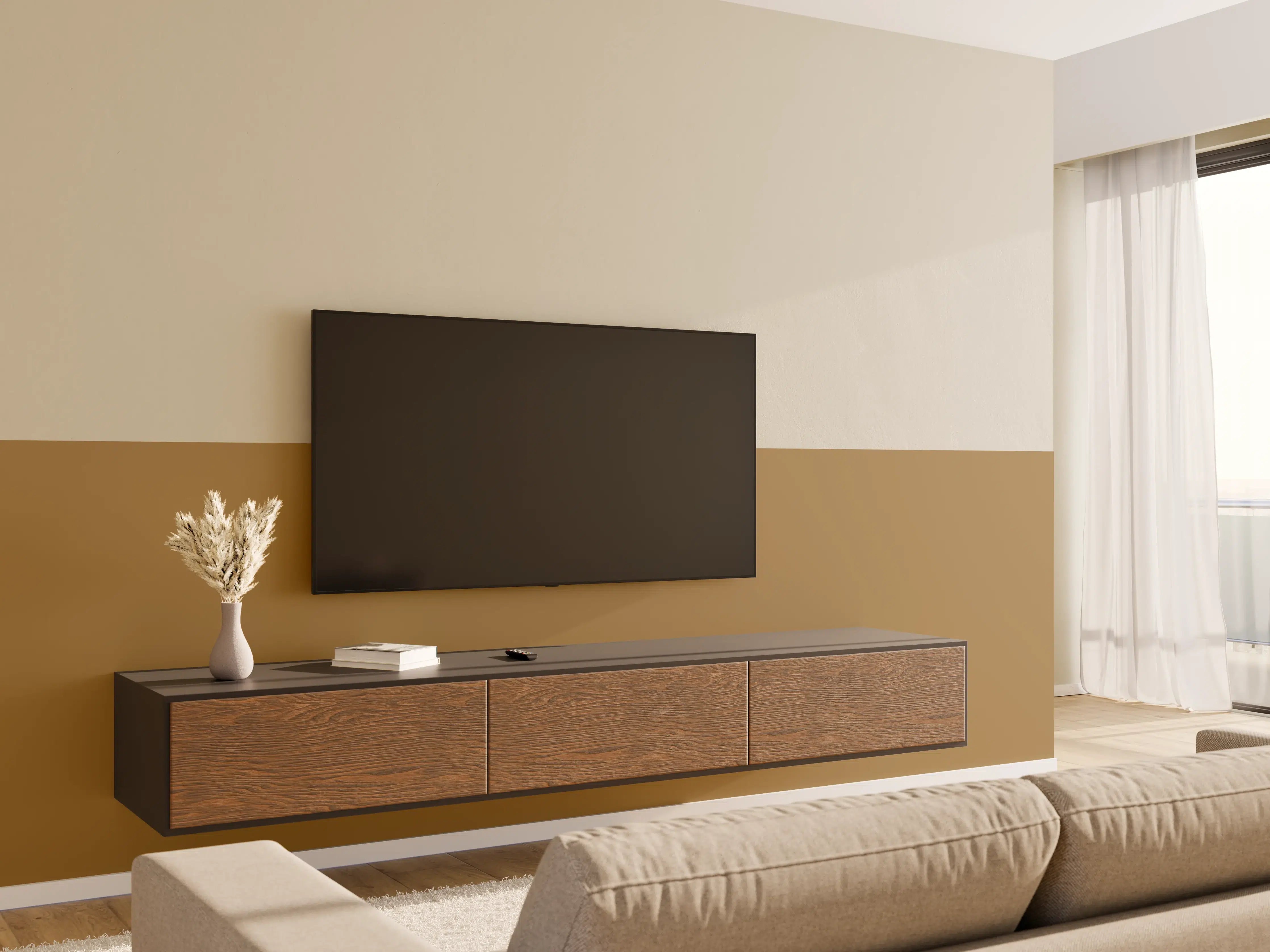 Wandverkleidung Wohnzimmer - RAL 1036 (Perlgold)