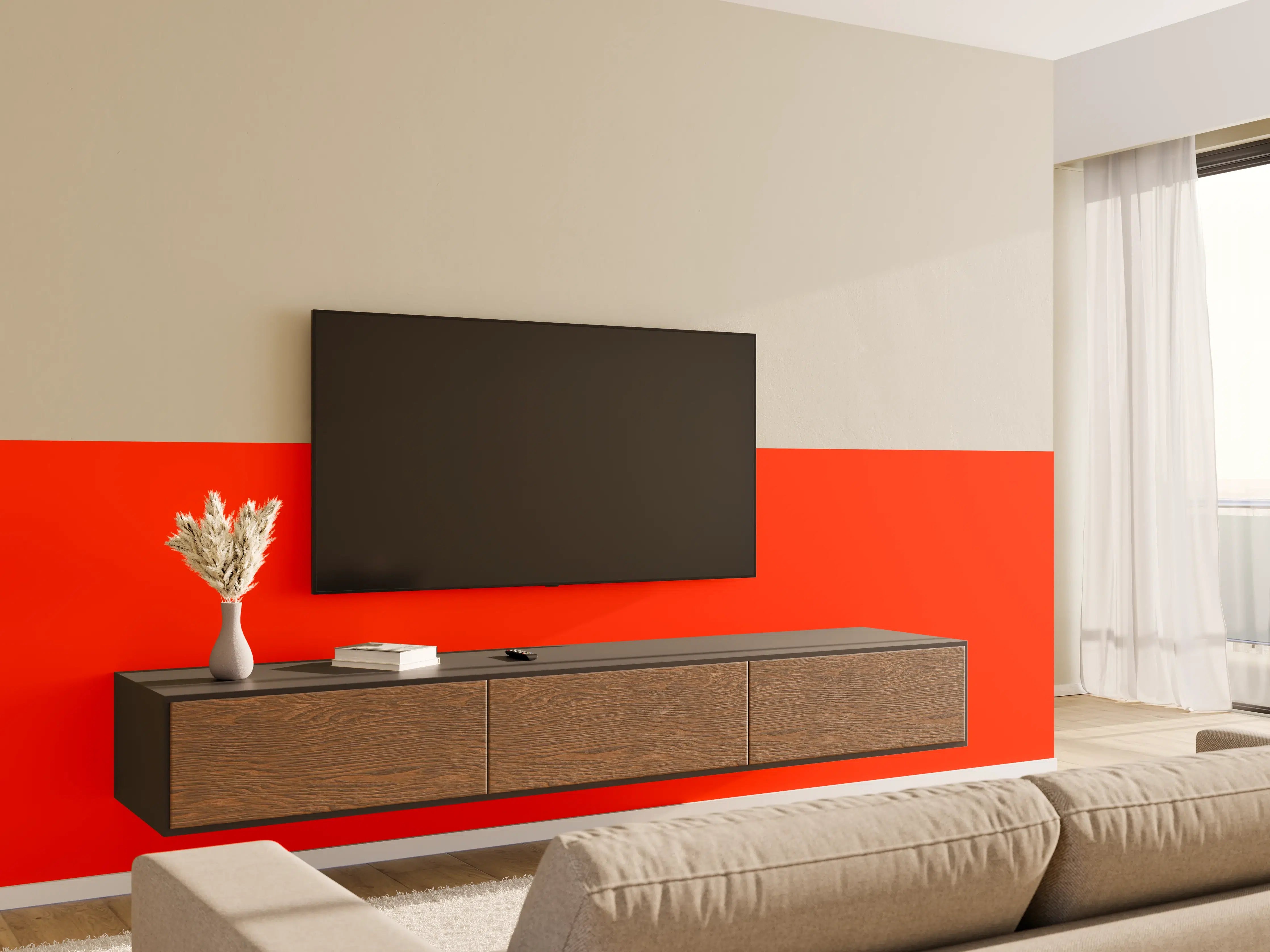 Wandverkleidung Wohnzimmer - RAL 2005 (Leuchtendes Orange)