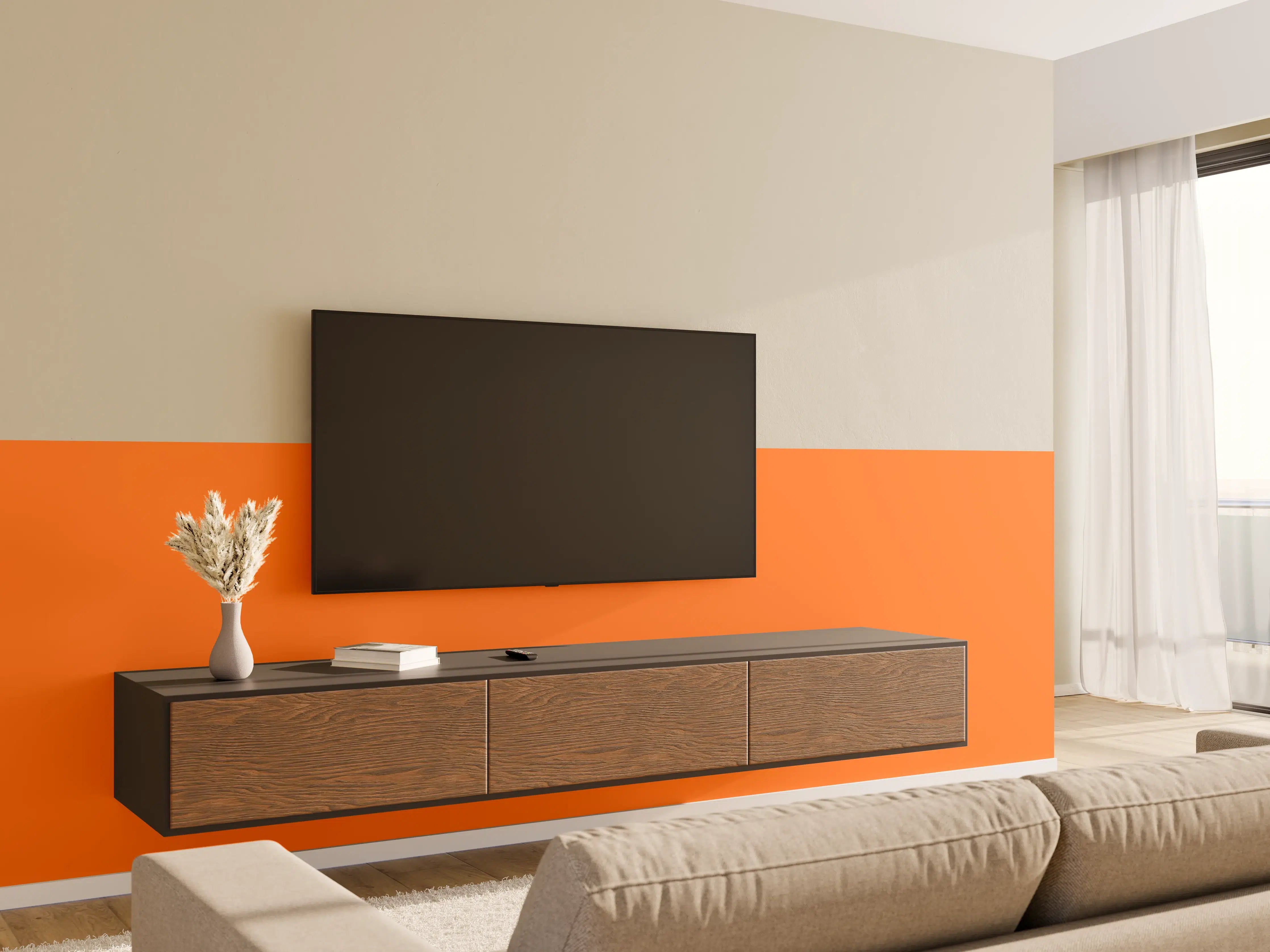 Wandverkleidung Wohnzimmer - RAL 2008 (Leuchtendes Rot-Orange)