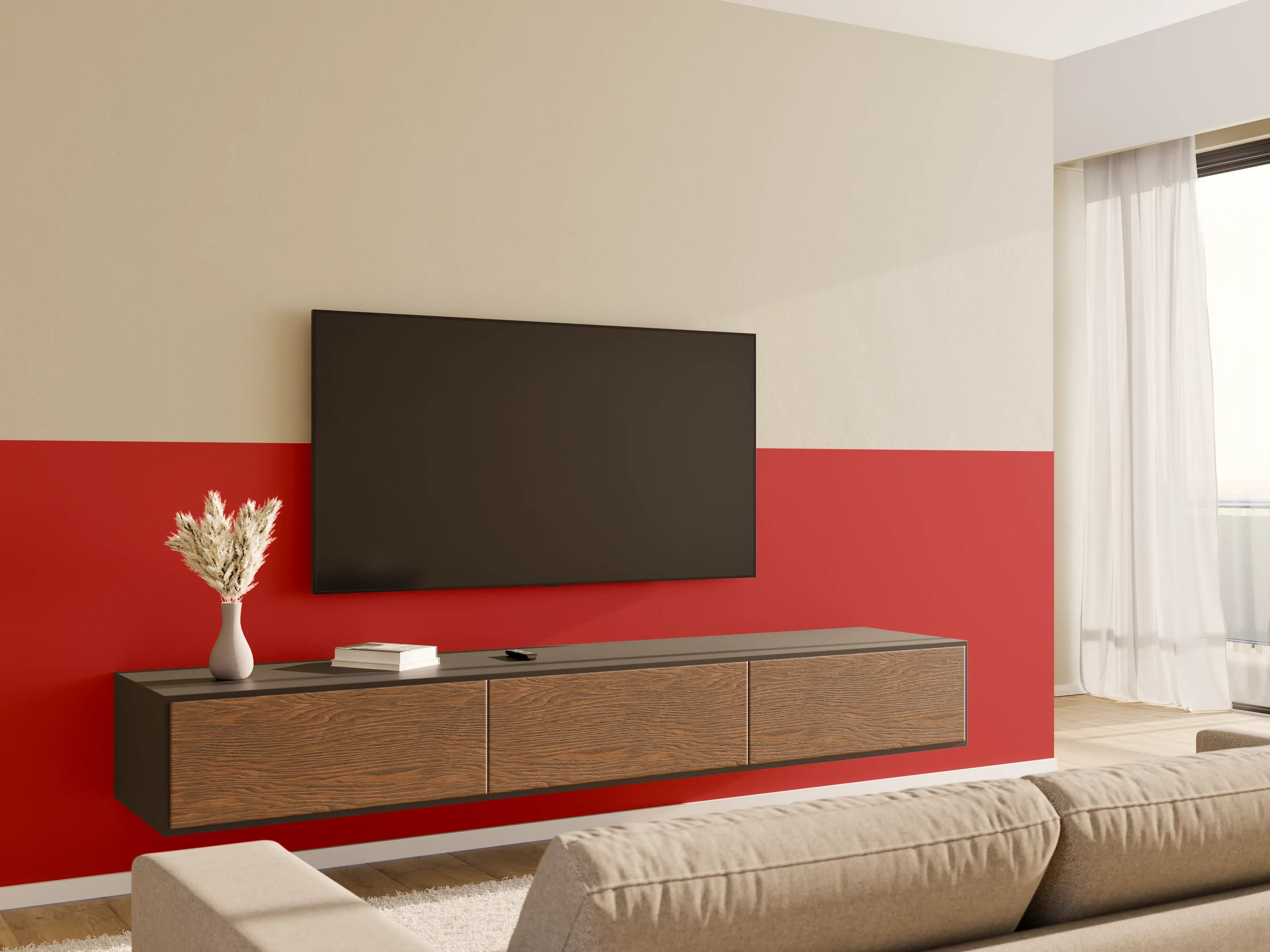 Wandverkleidung Wohnzimmer - RAL 3000 (Flammenrot)