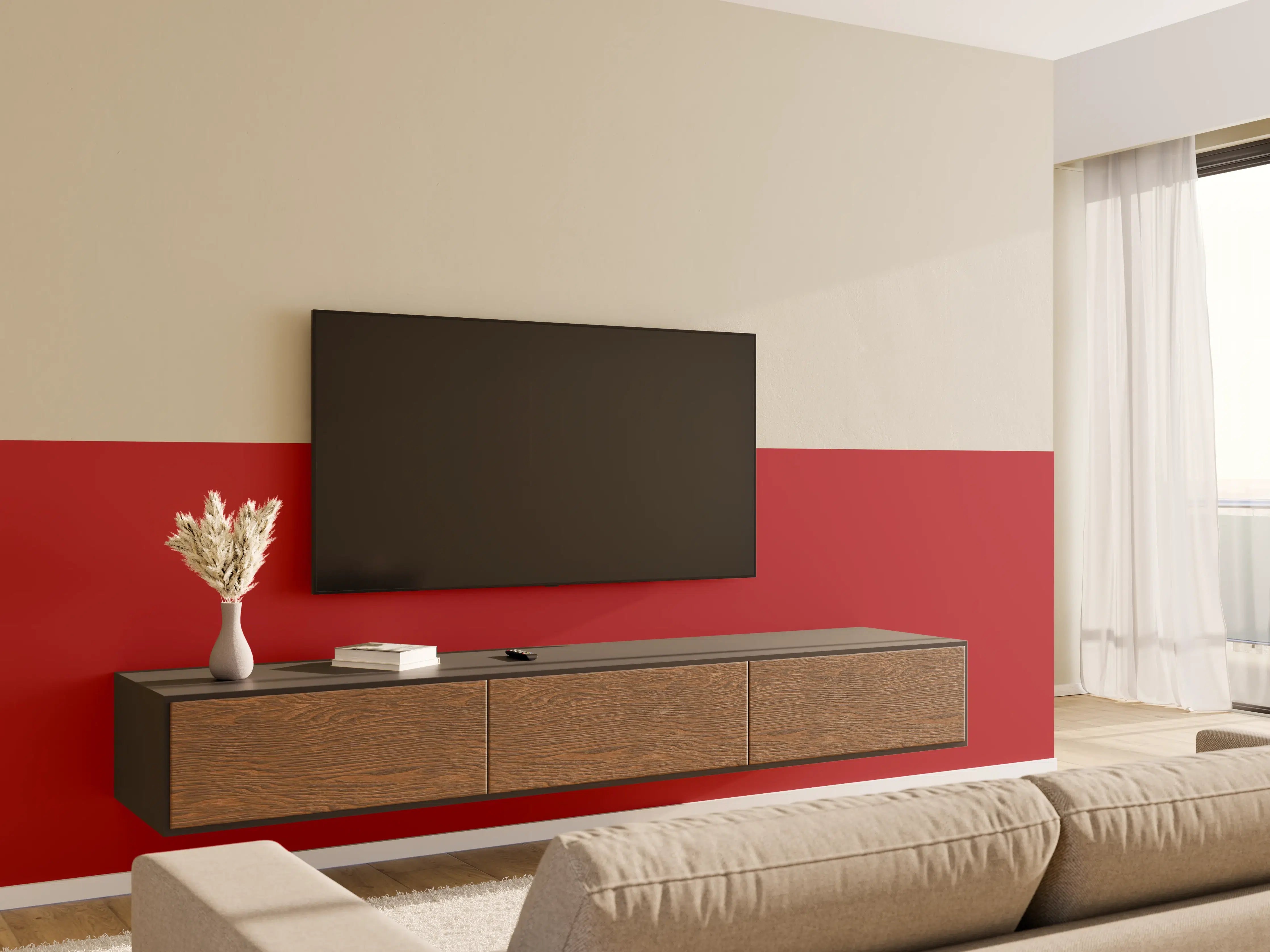 Wandverkleidung Wohnzimmer - RAL 3002 (Karminrot)